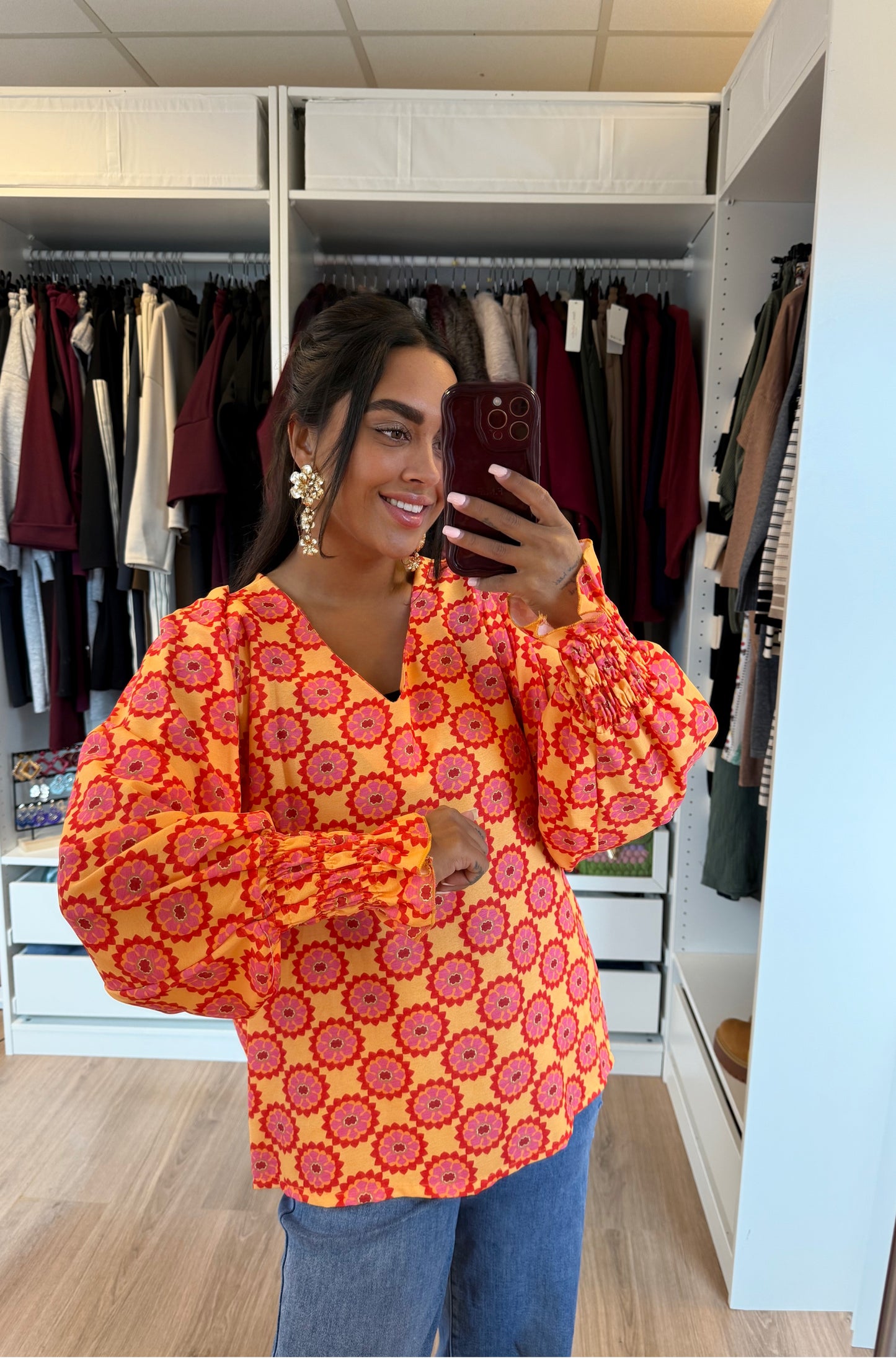 Olivia blouse orange & red