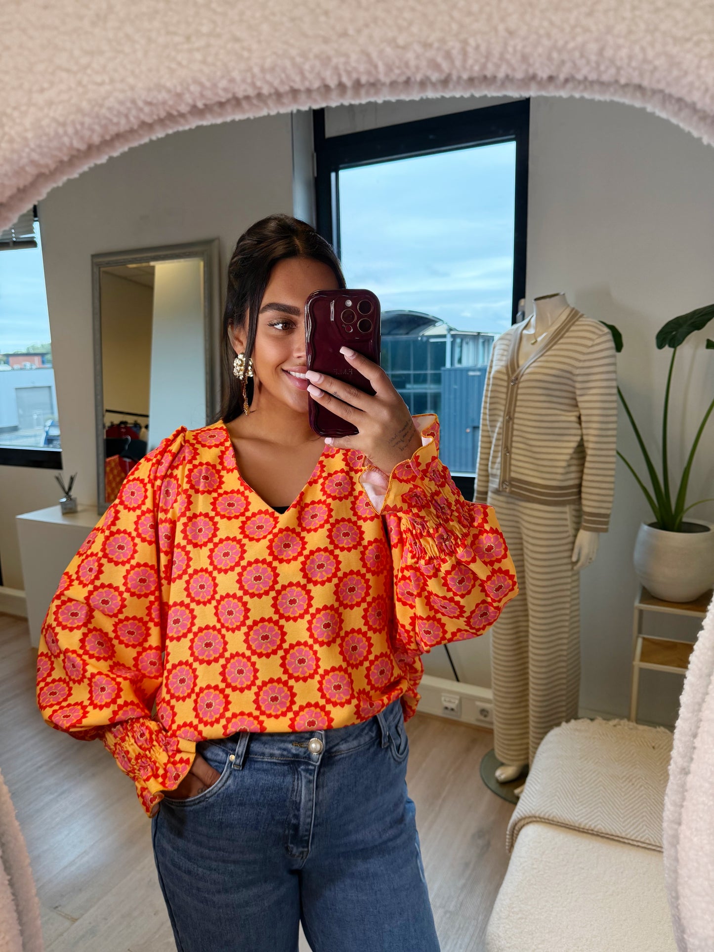 Olivia blouse orange & red