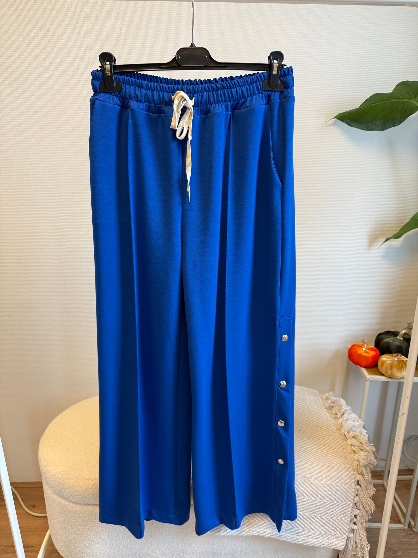 Button wide leg jogger kobalt