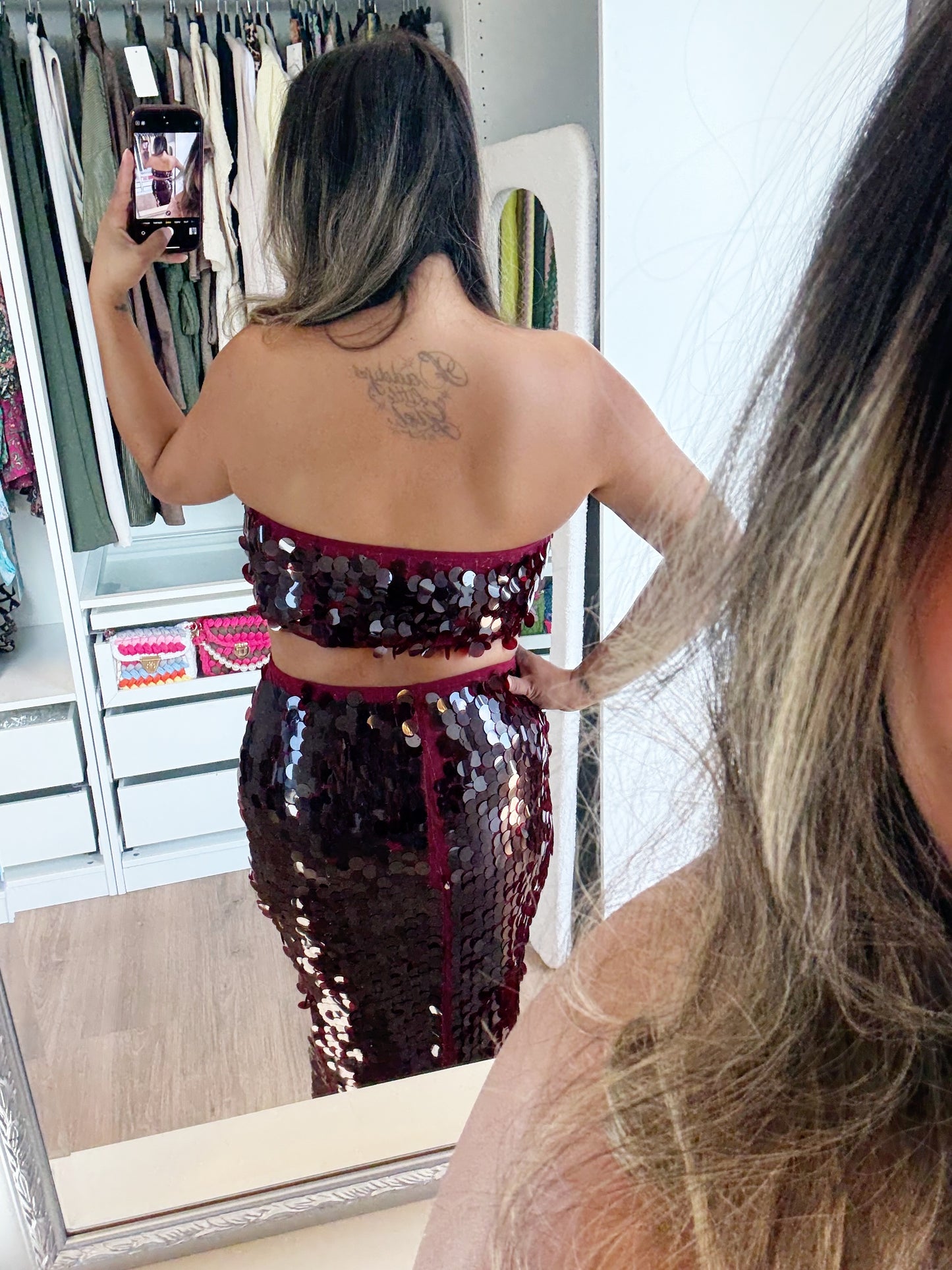 Bella sequin two piece bordeaux
