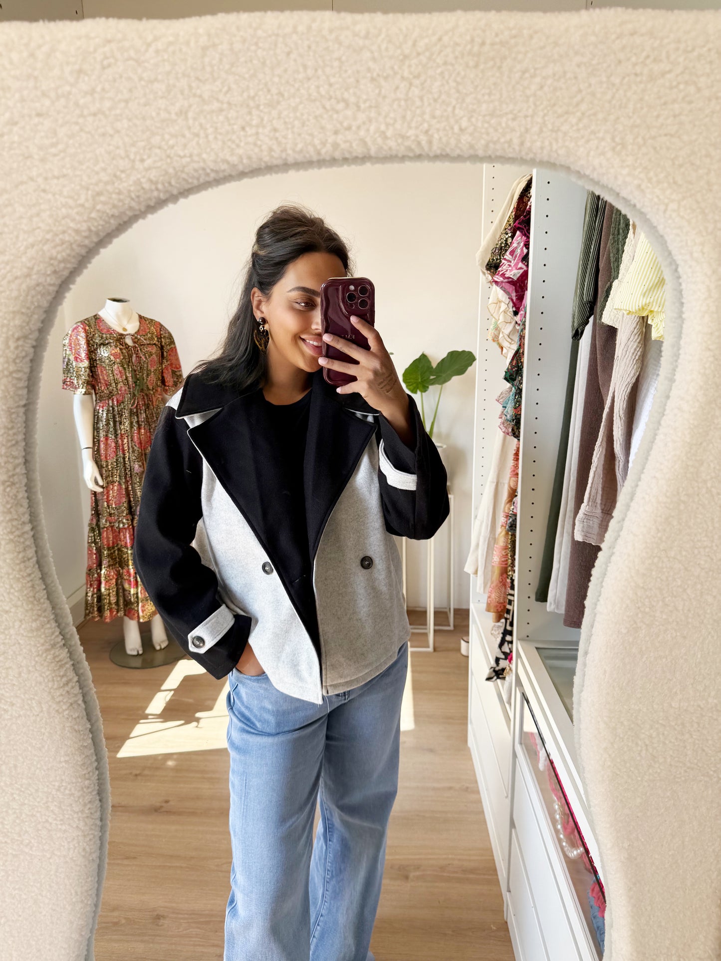 Theresa two color jacket grey & black