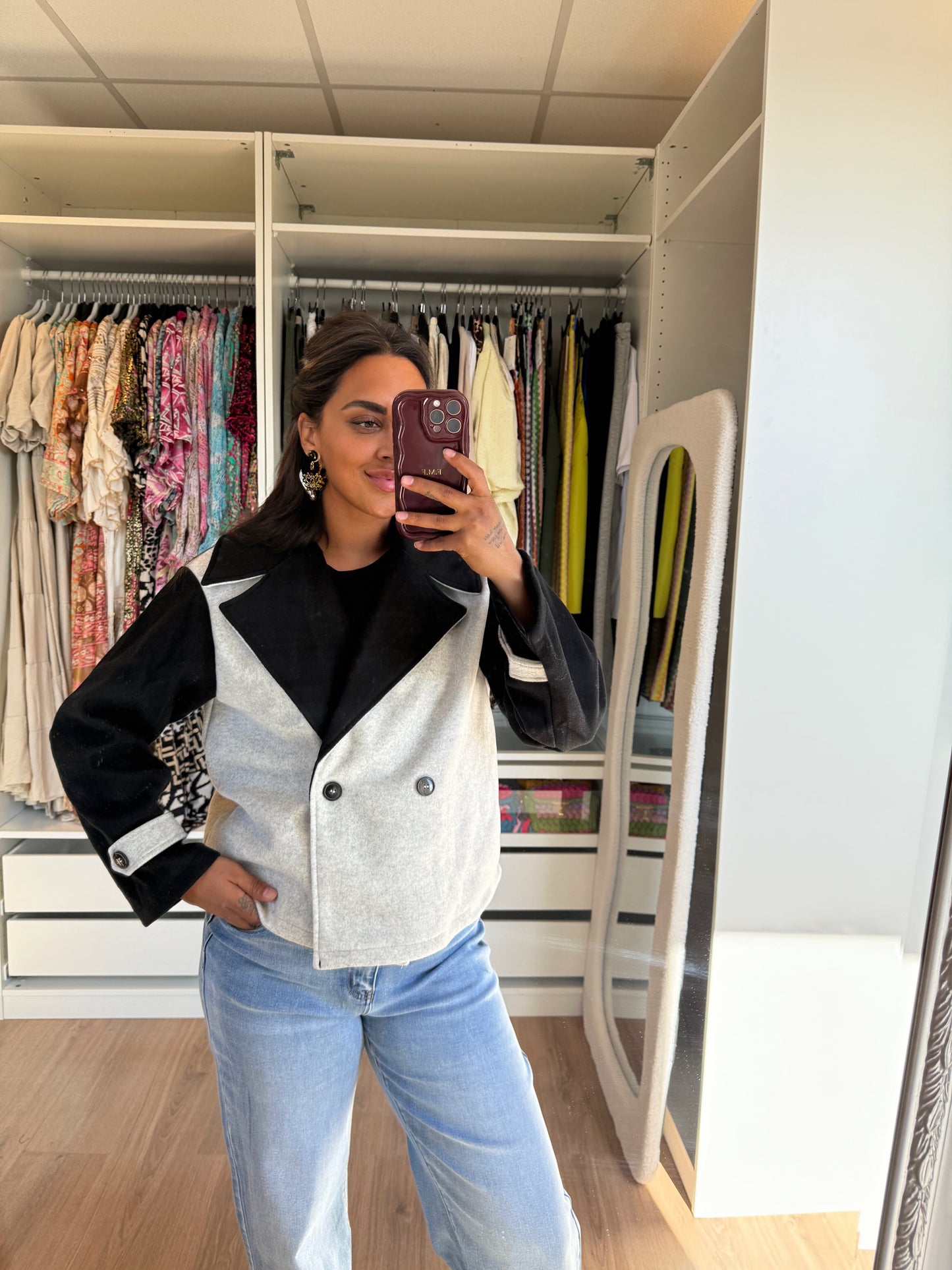 Theresa two color jacket grey & black