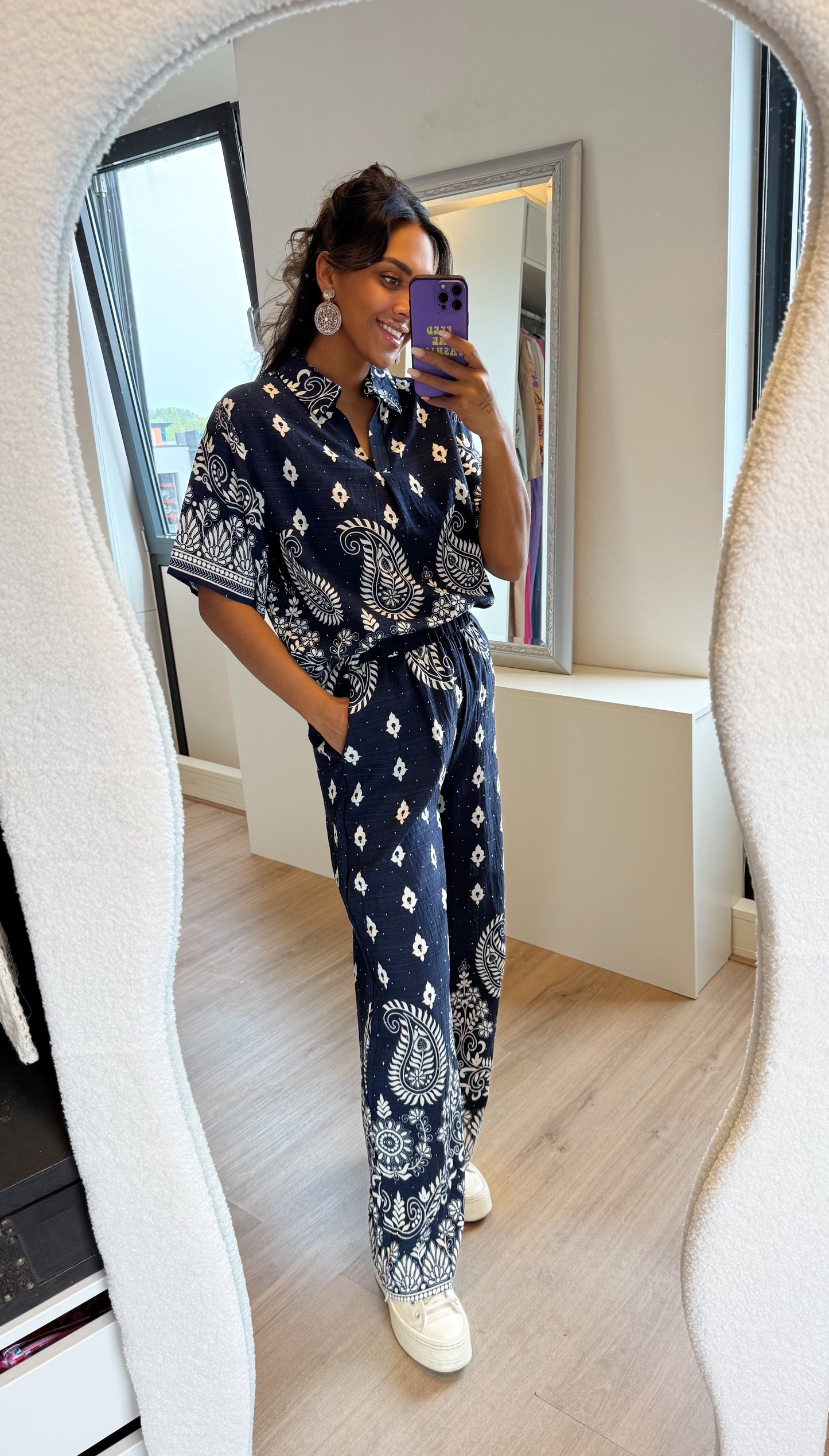 Paisley tweedelig pak met strass donkerblauw