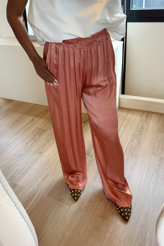 Satijnen broek van viscose oudroze