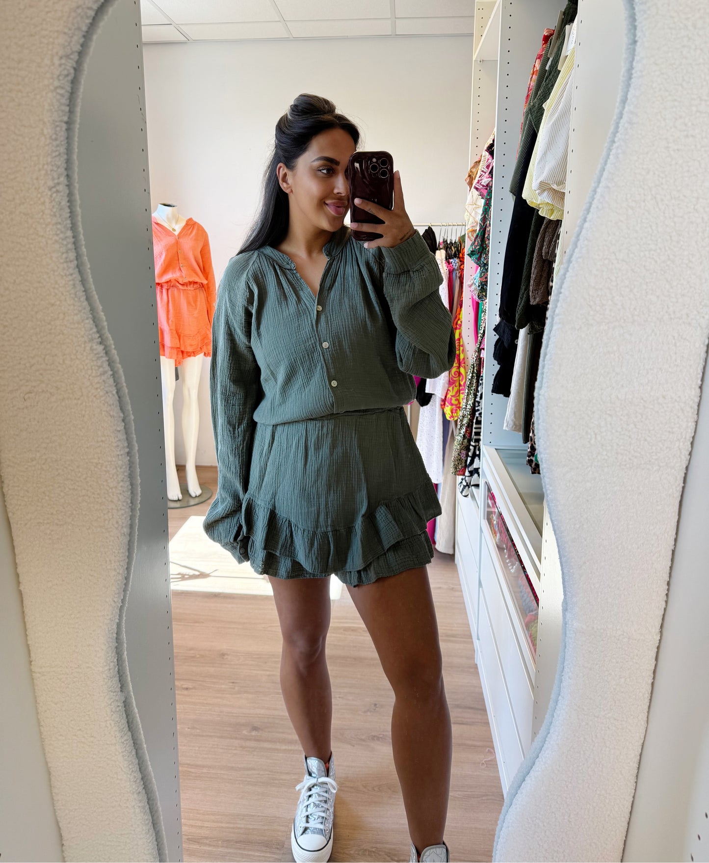 Cleo crushed cotton jumpsuit army