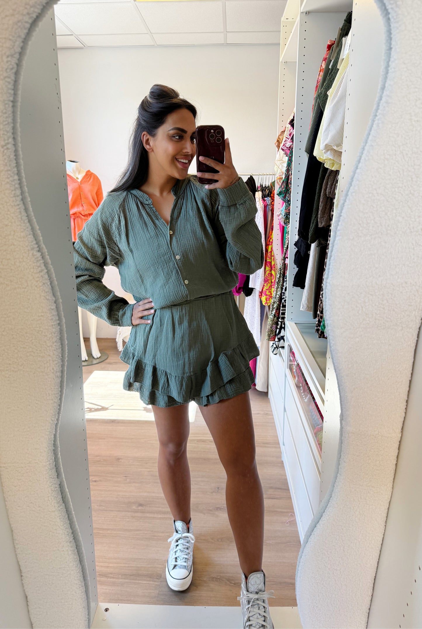Cleo crushed cotton jumpsuit army