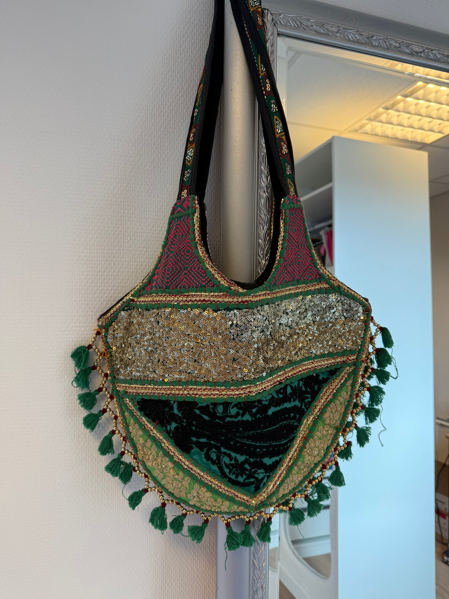 India sequin bag green