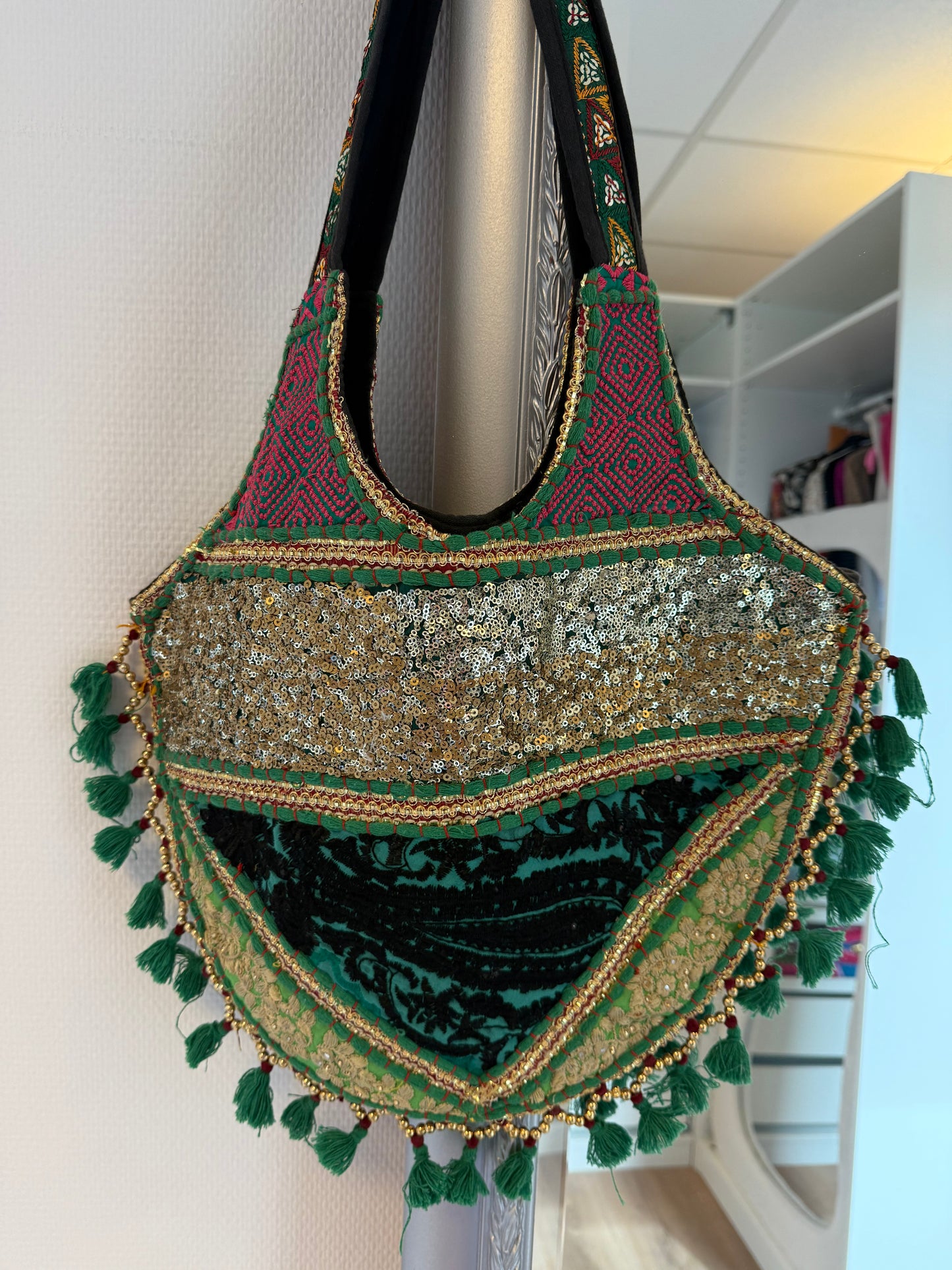 India sequin bag green
