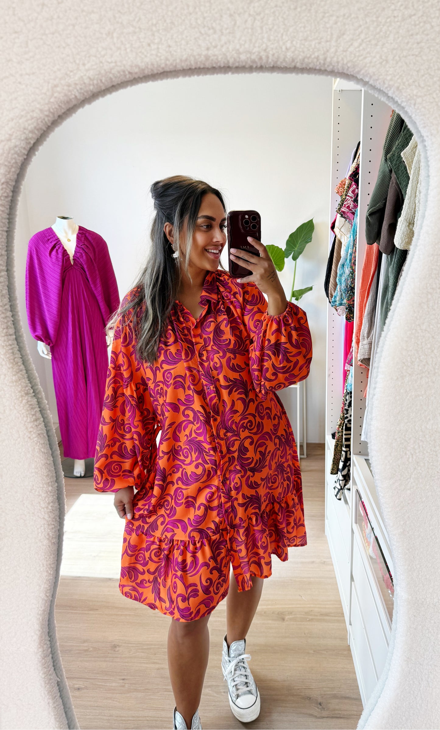 Vera balloon bow dress orange & purple
