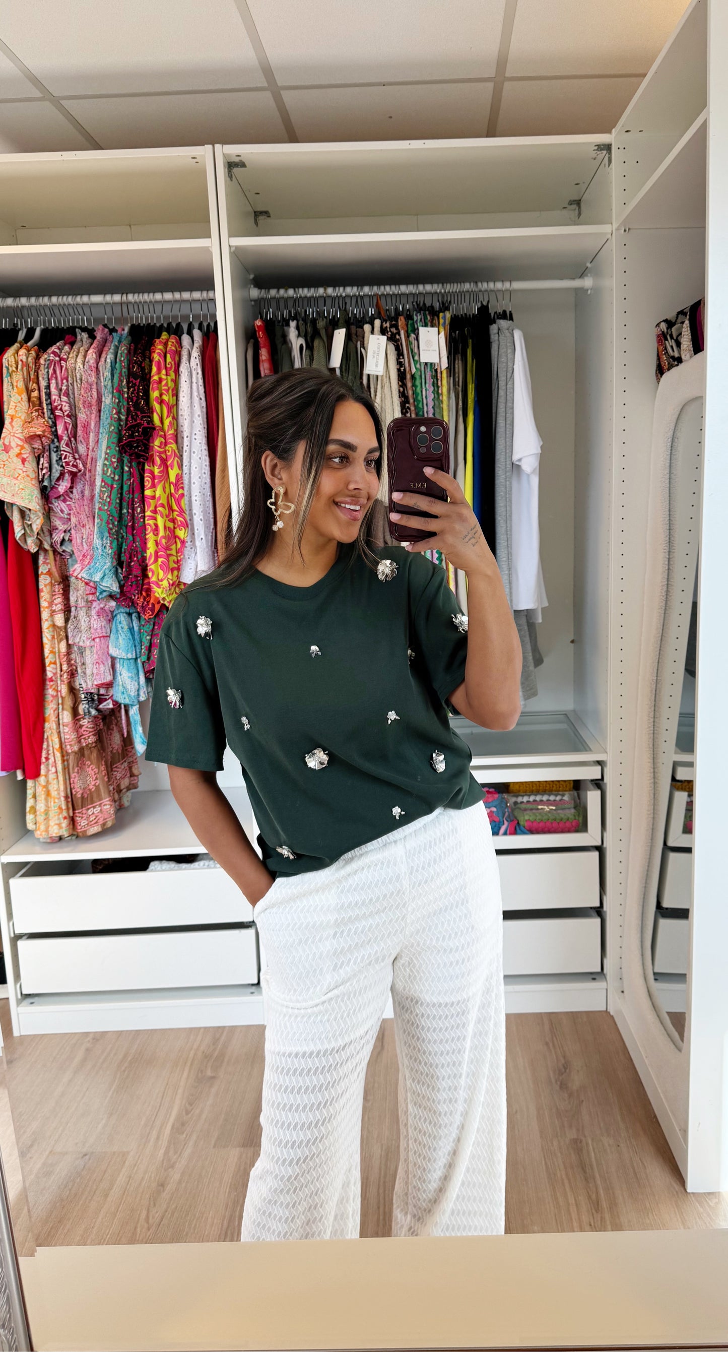 Flora flower sequin shirt forest green