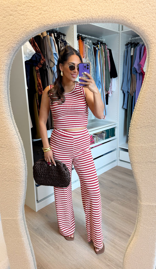 Tweedelige set met streepprint rood