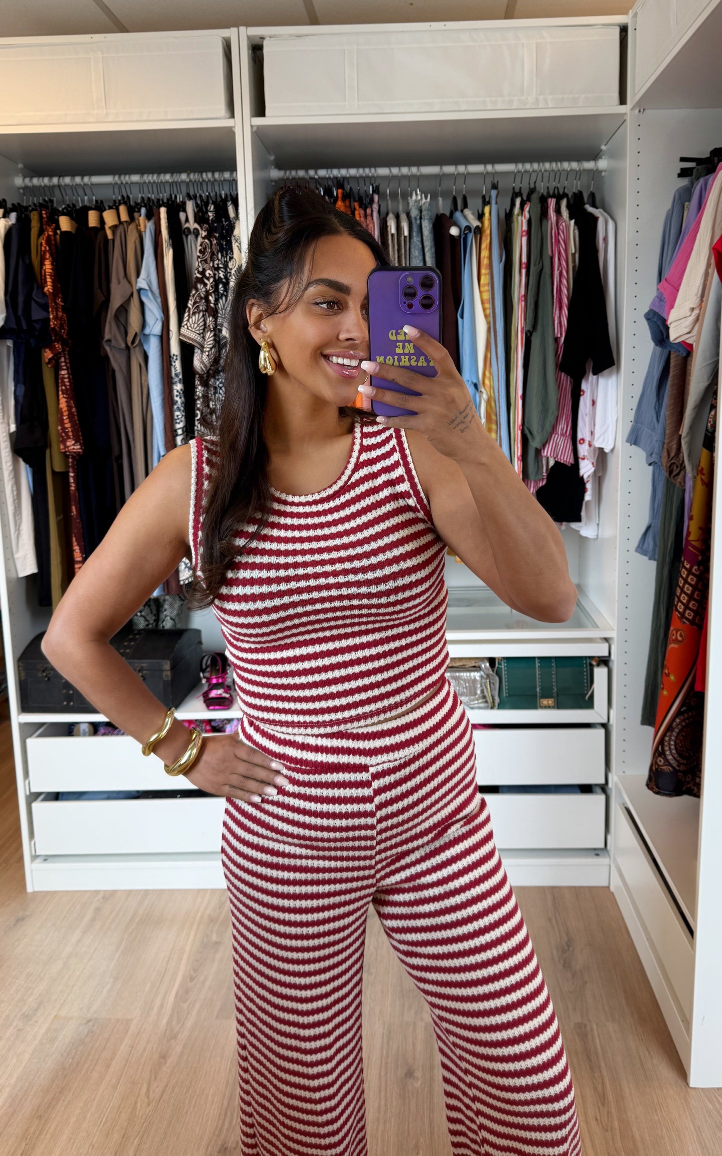 Tweedelige set met streepprint rood