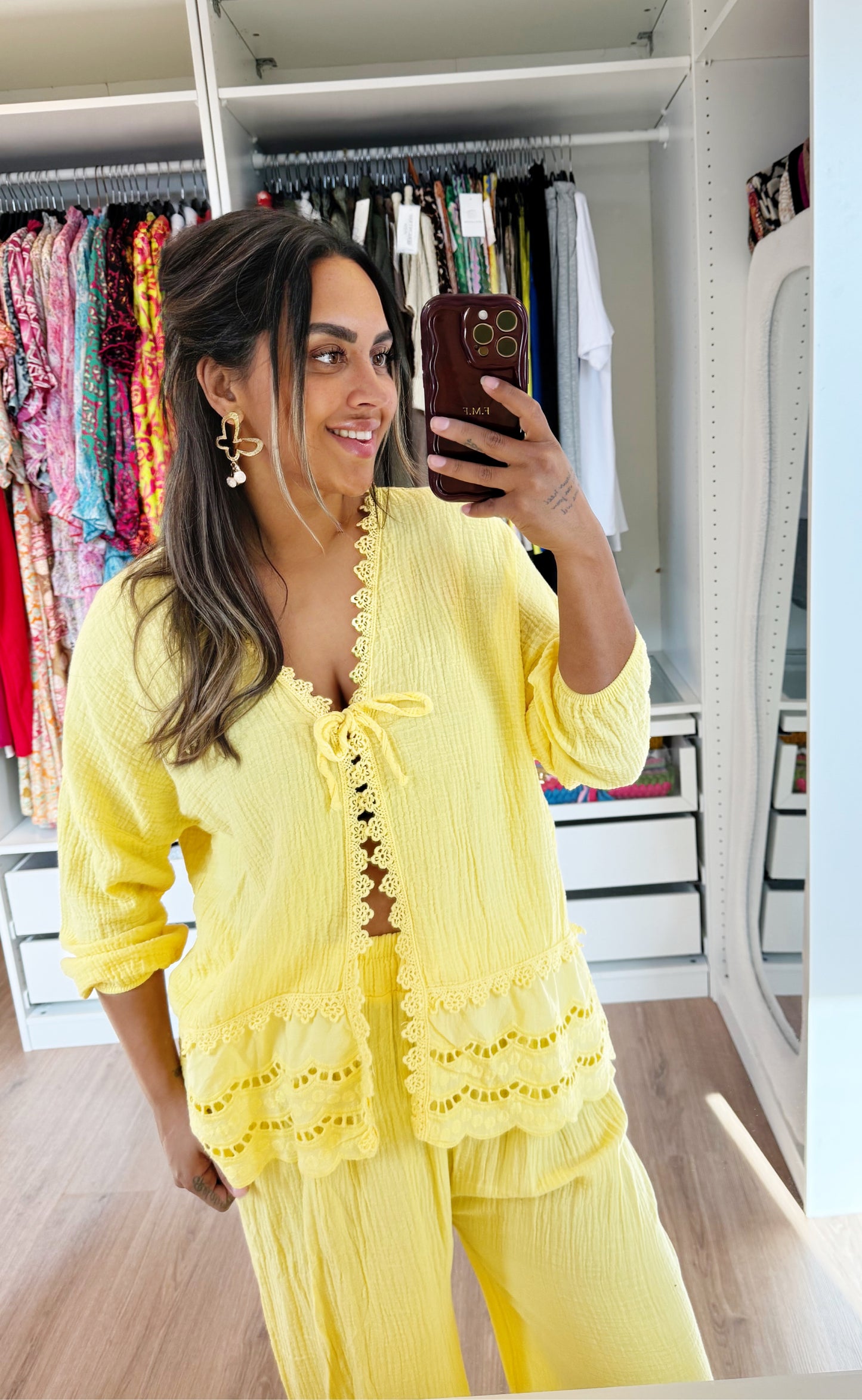 Maddie mousseline broderie set yellow