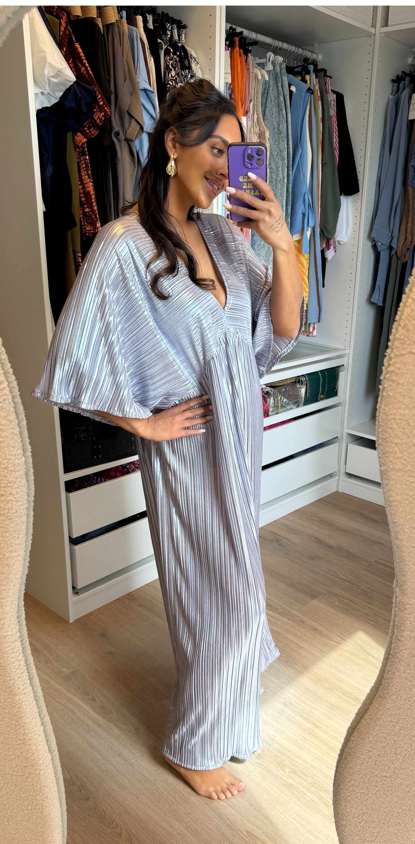 Maxi jurk metallic zilver