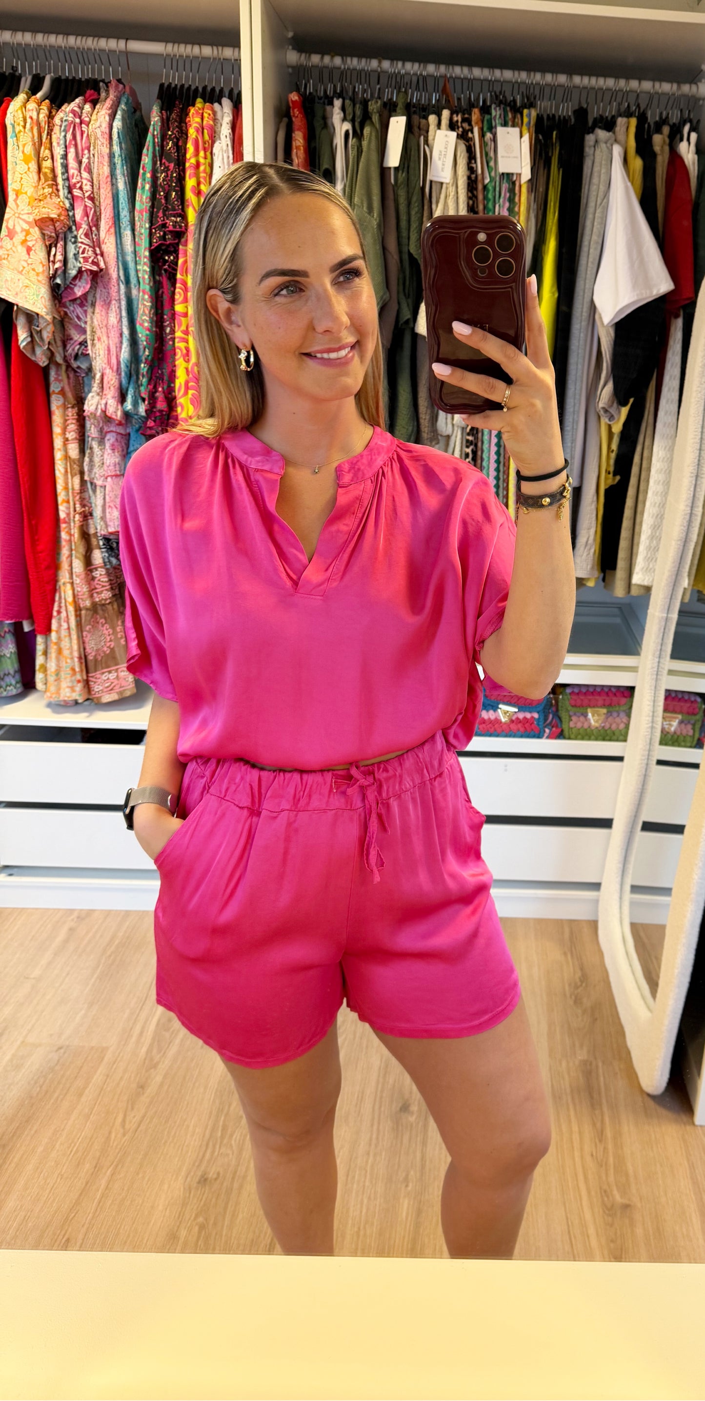 Silvie silky set hot pink