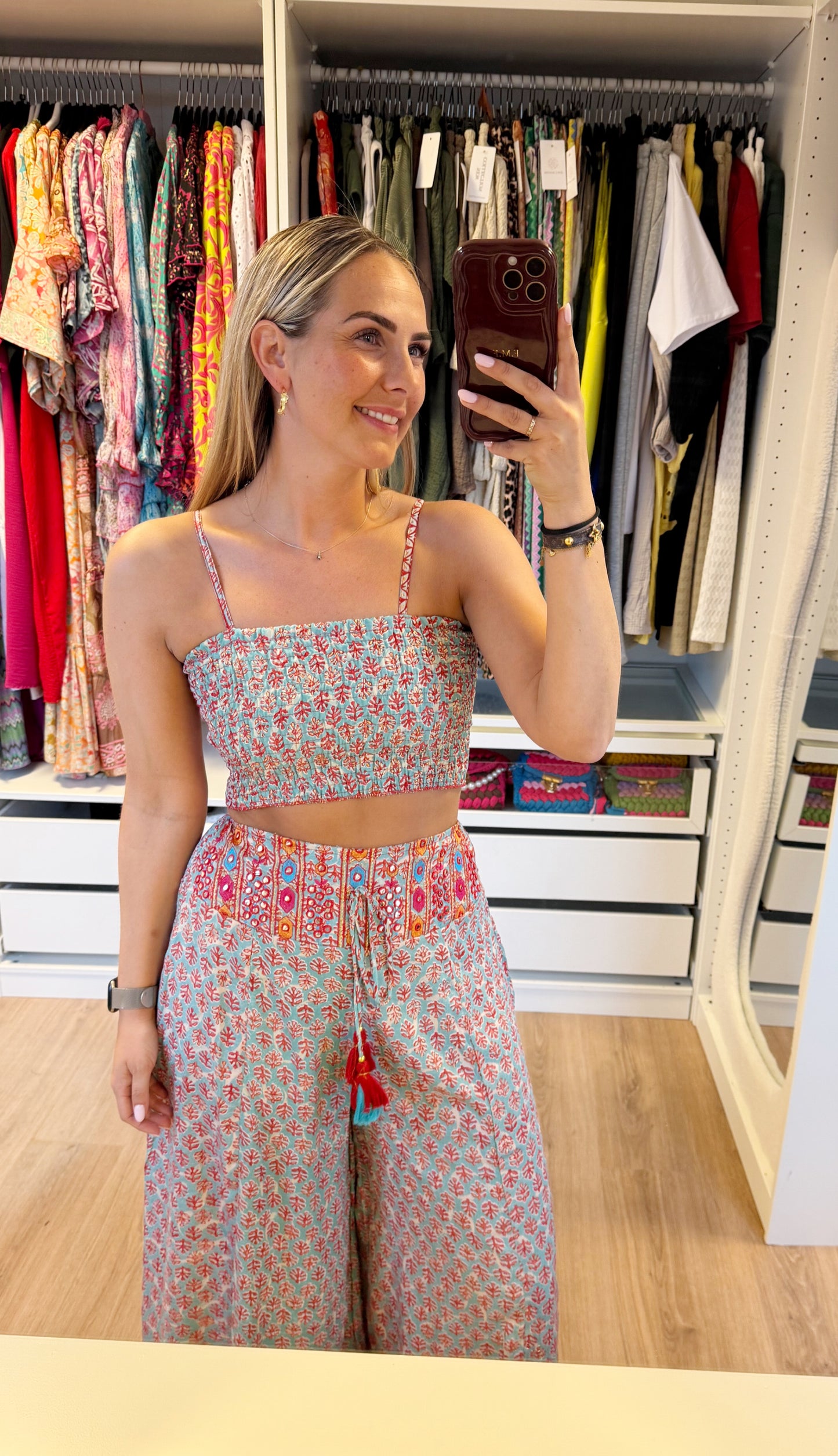 India two piece set lightblue & red