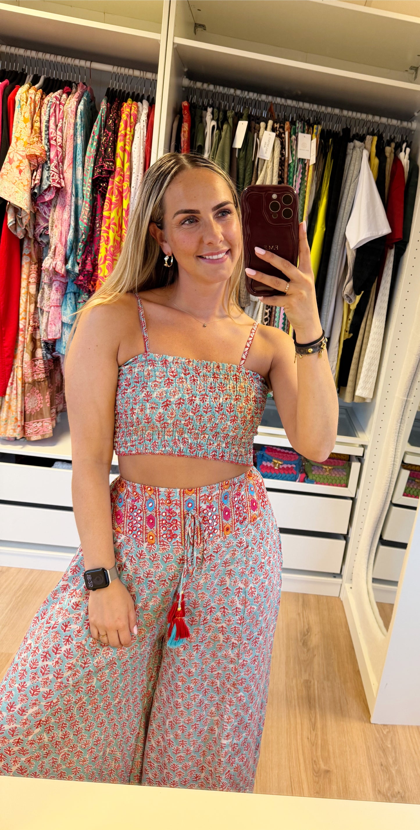 India two piece set lightblue & red