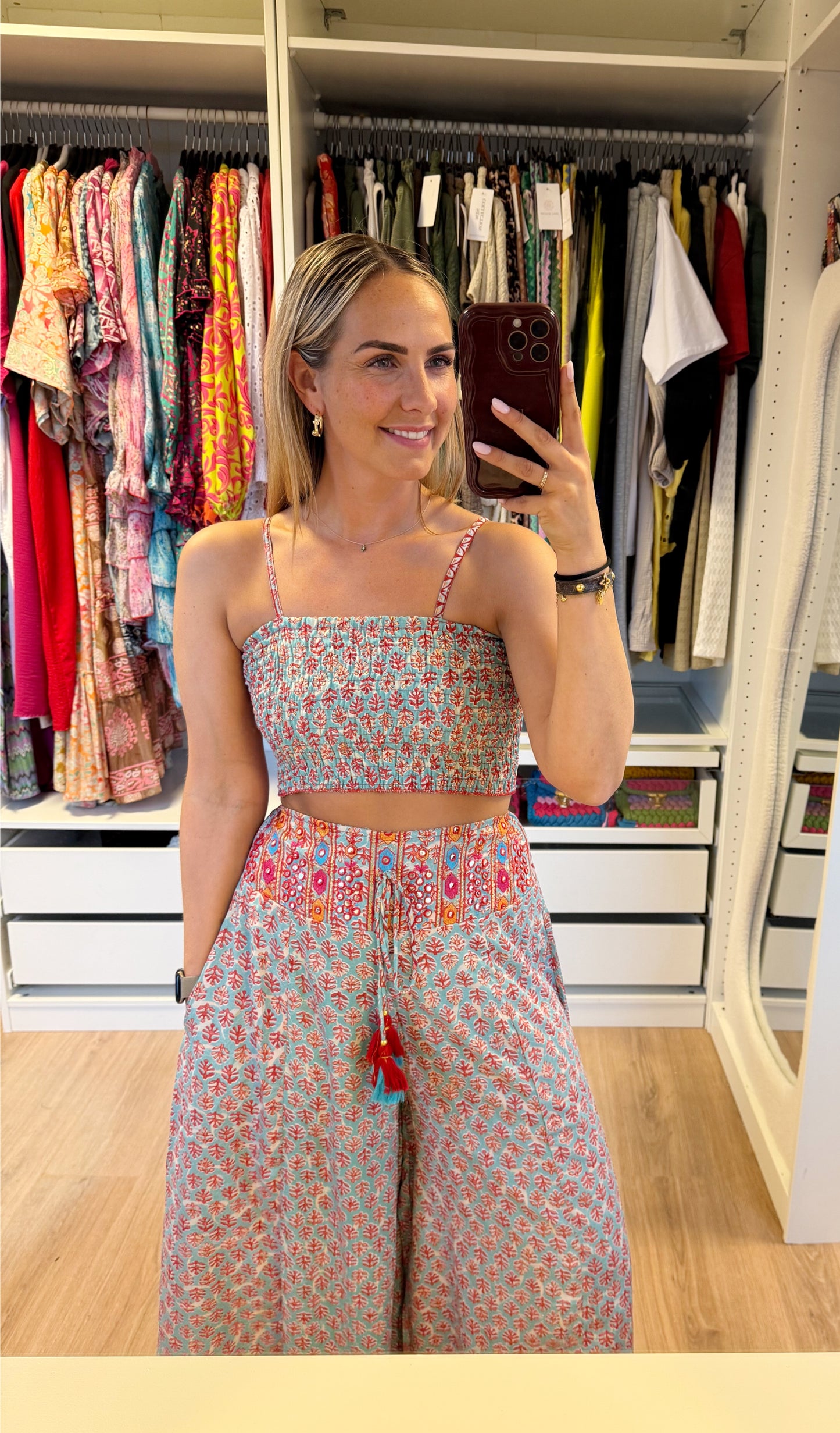 India two piece set lightblue & red