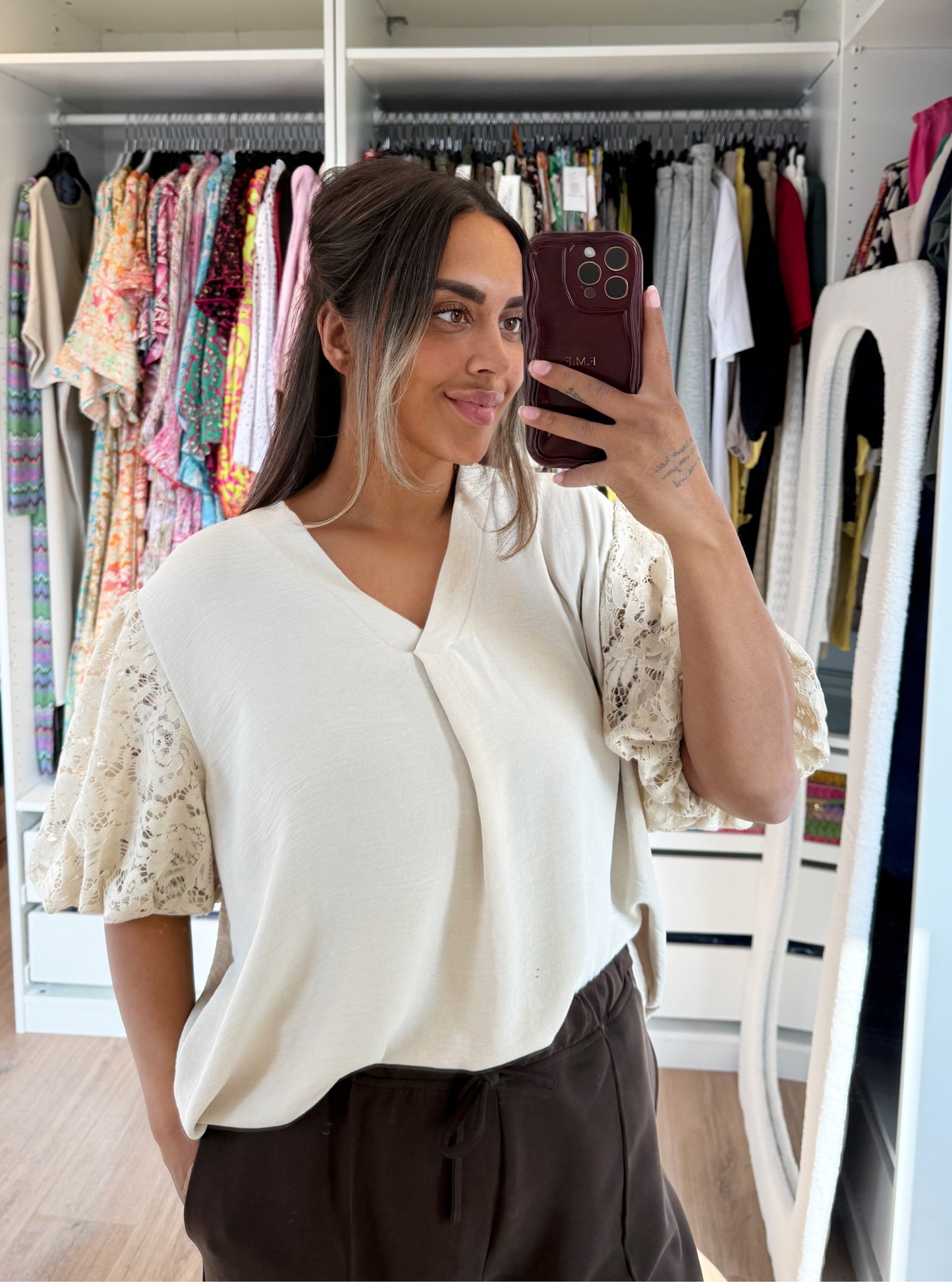 Leah lace top beige