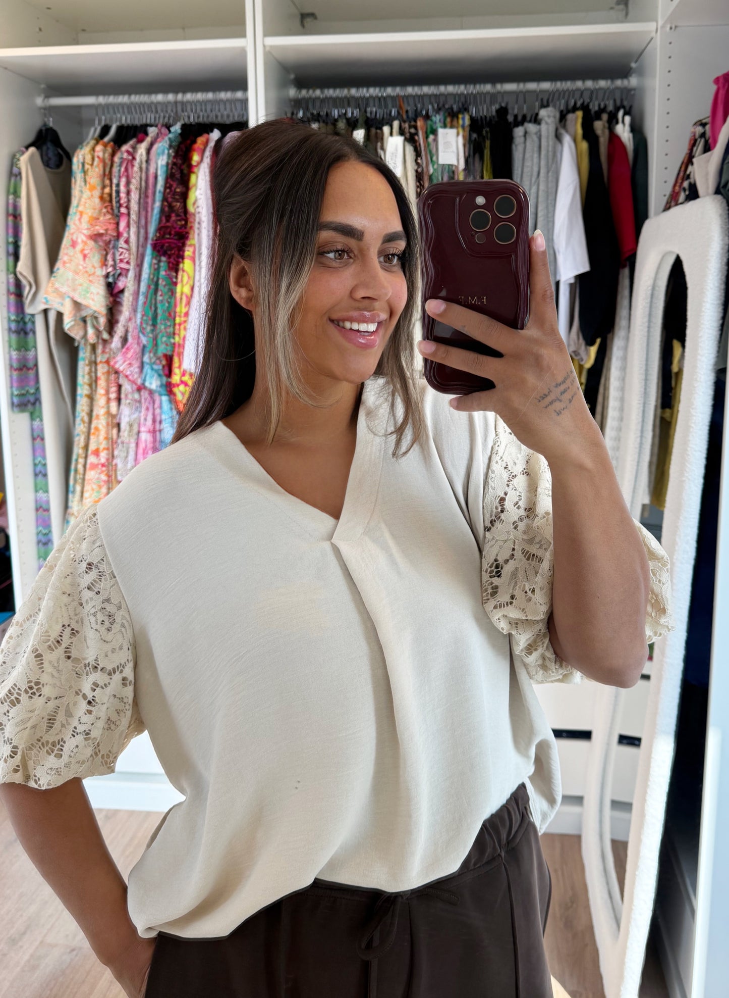 Leah lace top beige