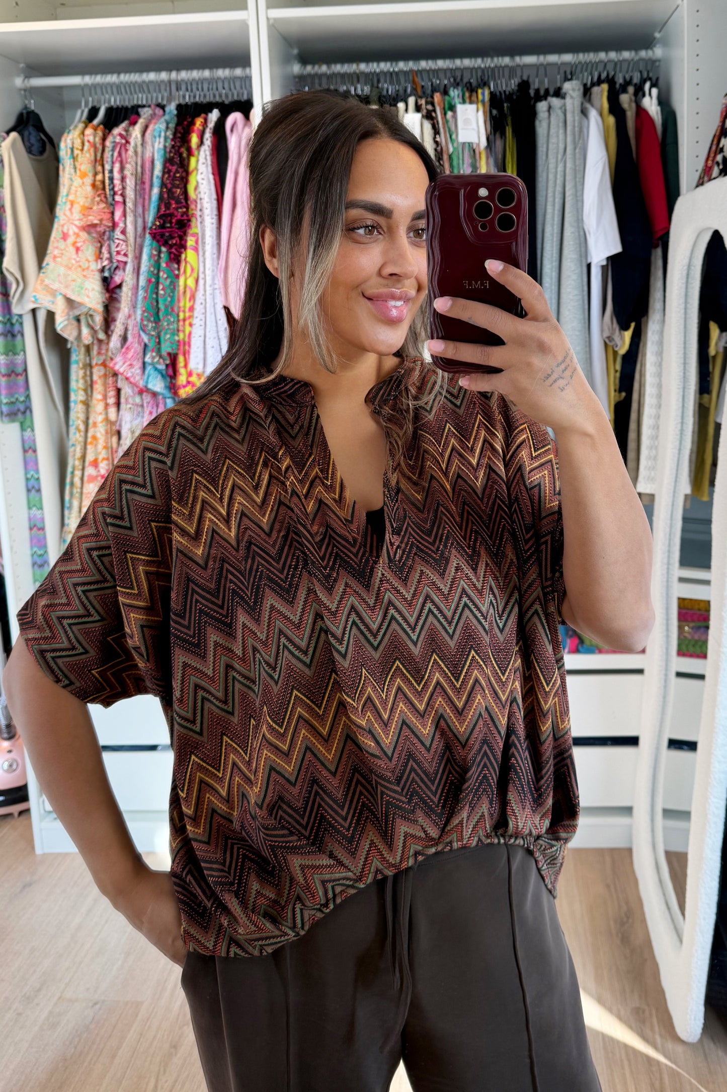 Abby aztec top choco brown