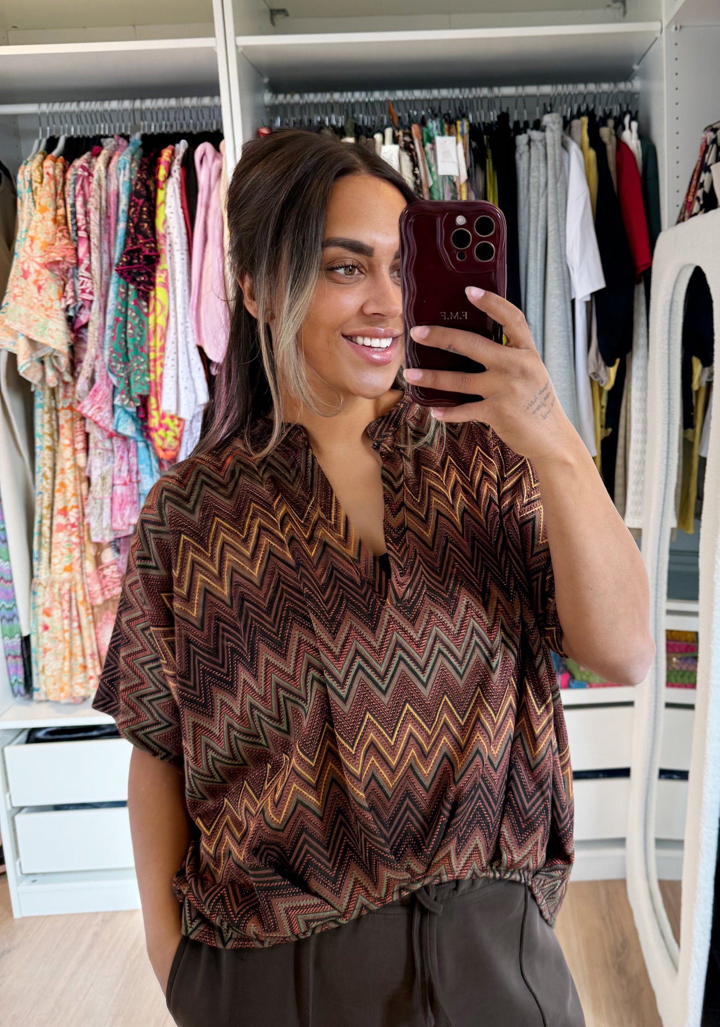 Abby aztec top choco brown
