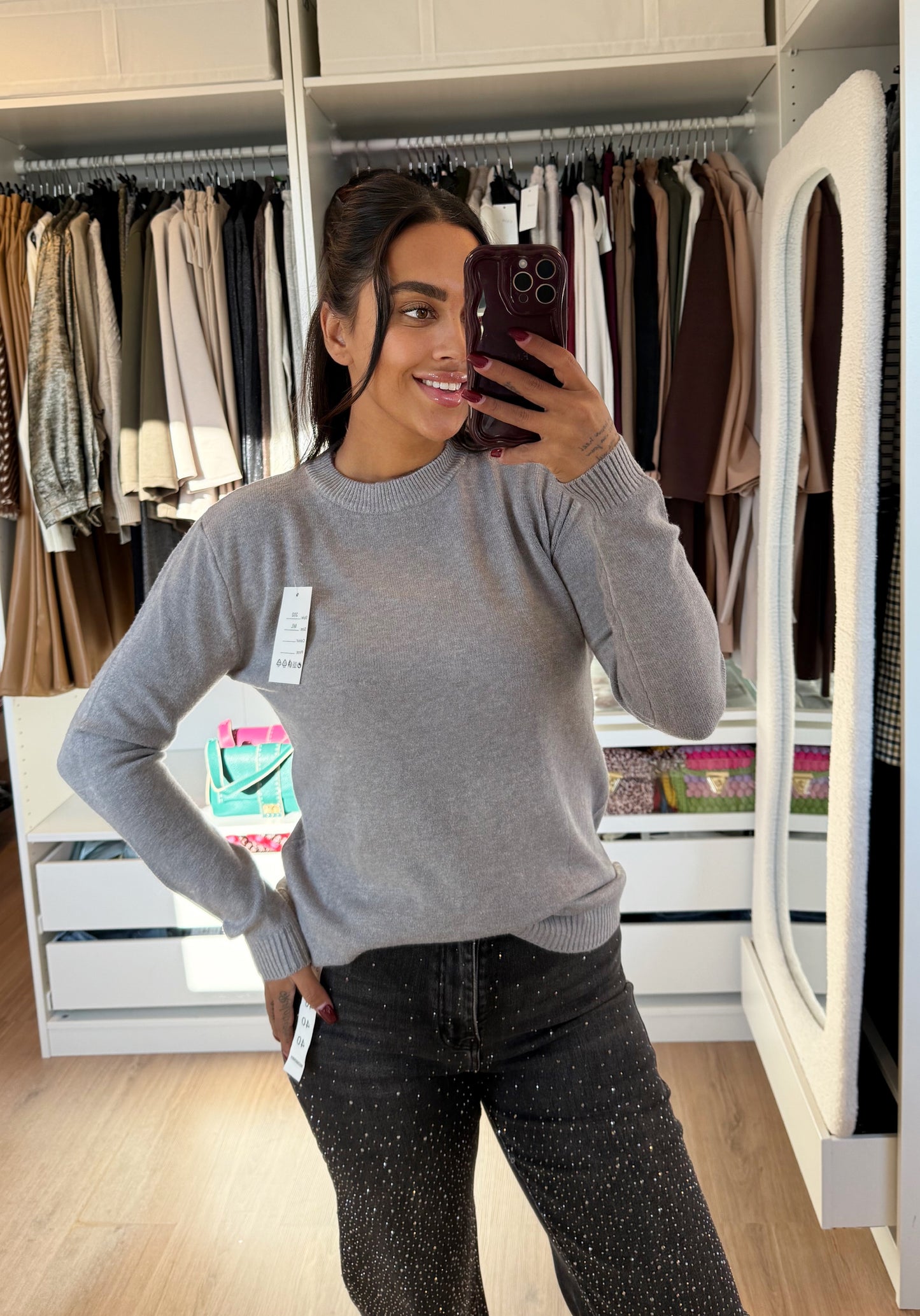 Sweater super soft ronde hals grijs