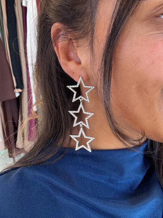 Oorbellen glitter sterren zilver