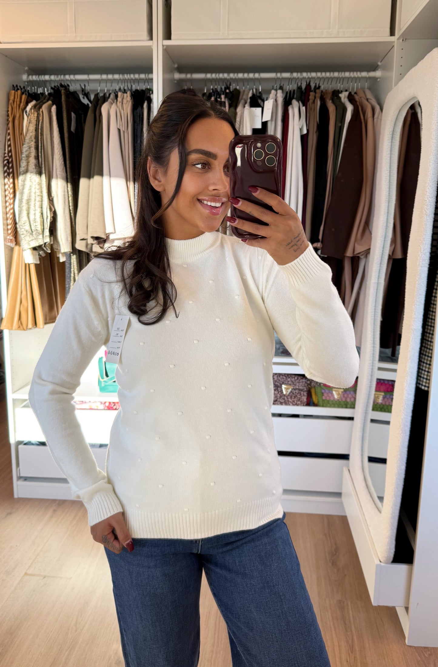 Sweater super soft col met dot print offwhite