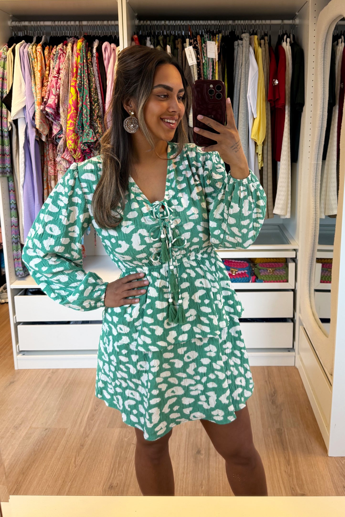 Florine ruffle dress mint & white