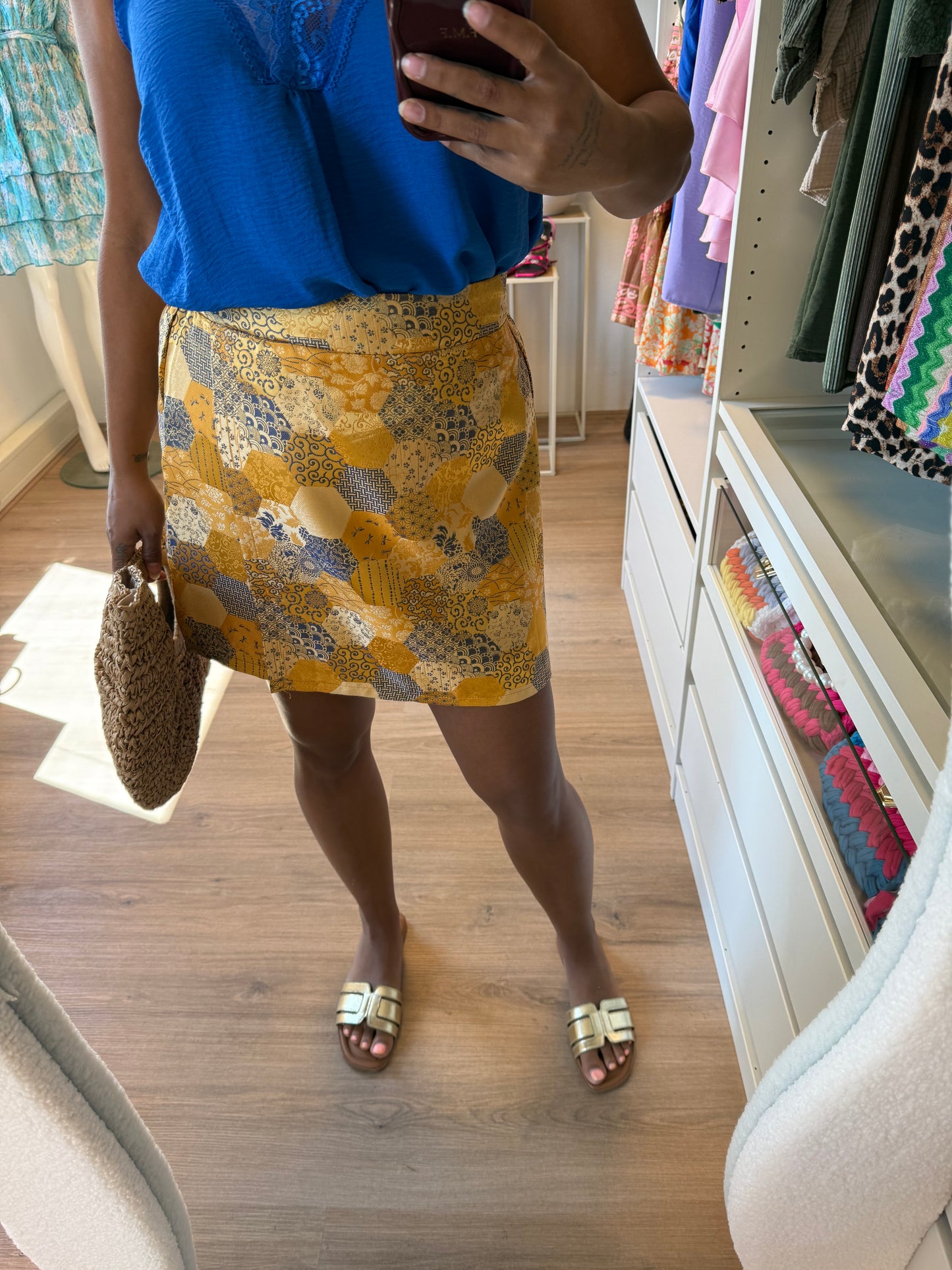 Sky shiny skirt yellow & kobalt