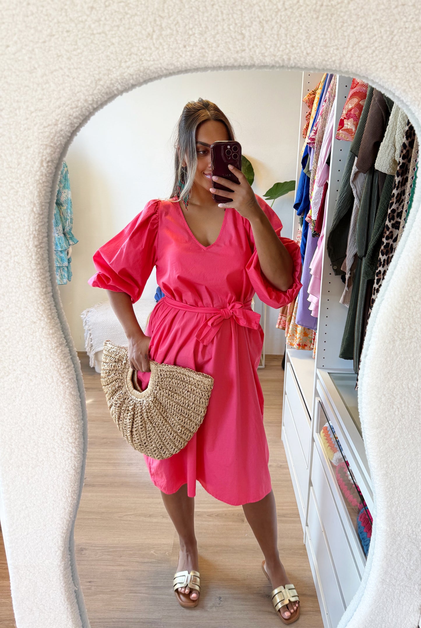 Belle blouse dress midi coral/pink