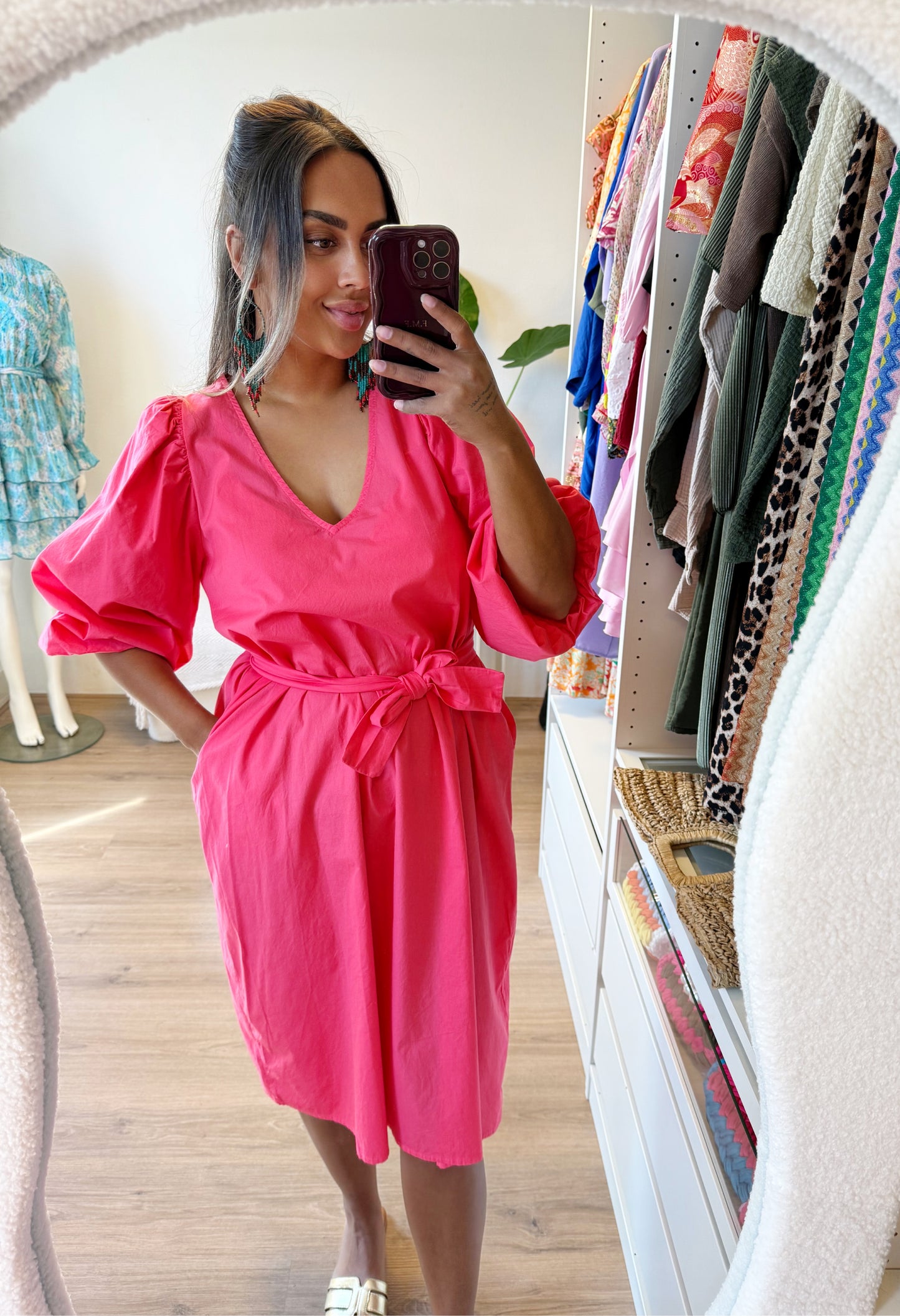Belle blouse dress midi coral/pink