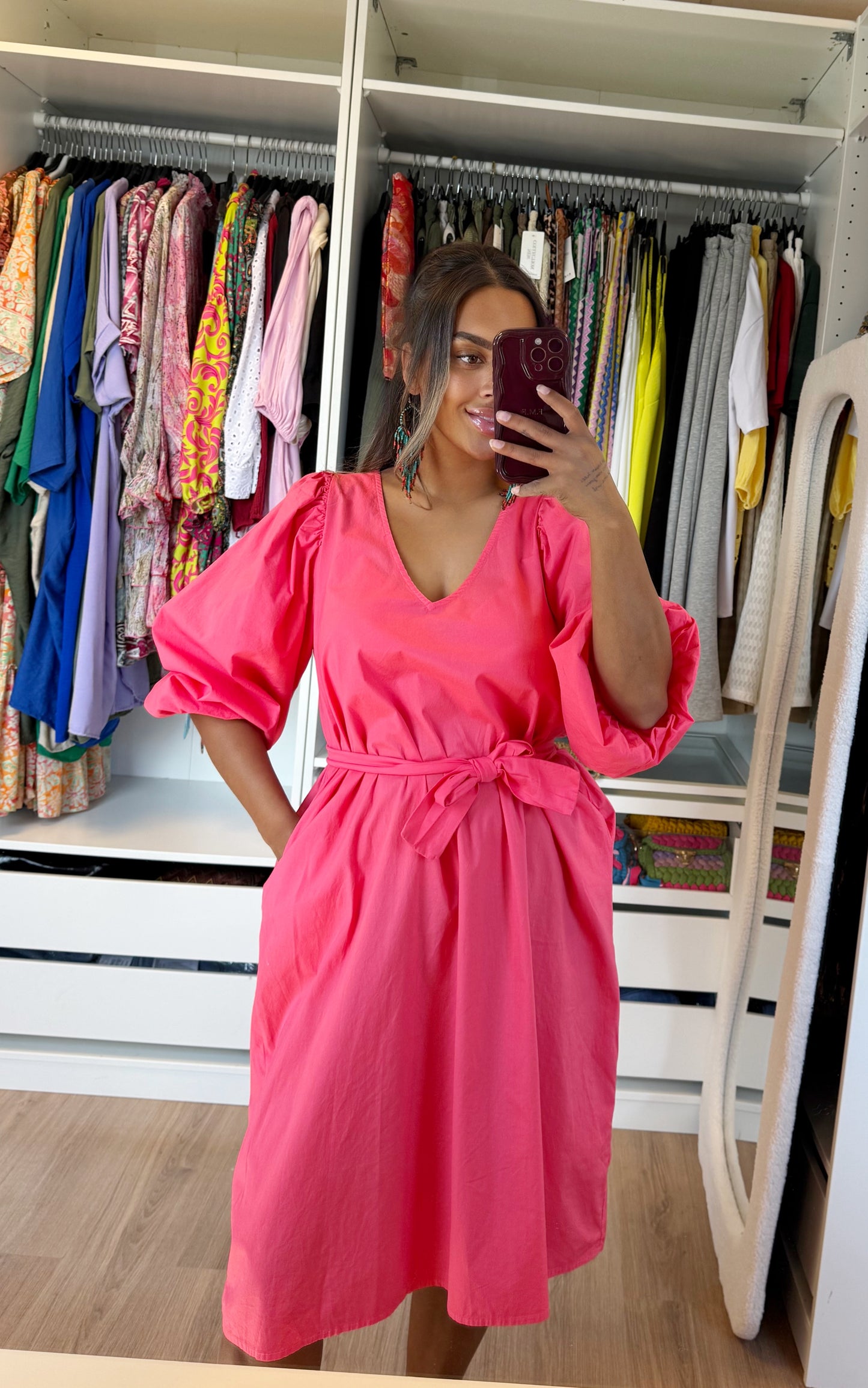Belle blouse dress midi coral/pink