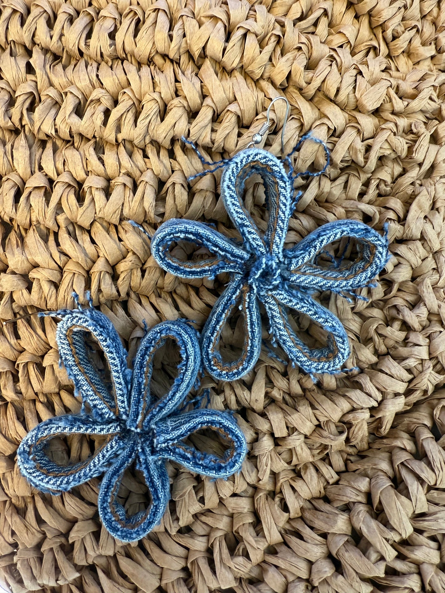 handmade denim flower earrings