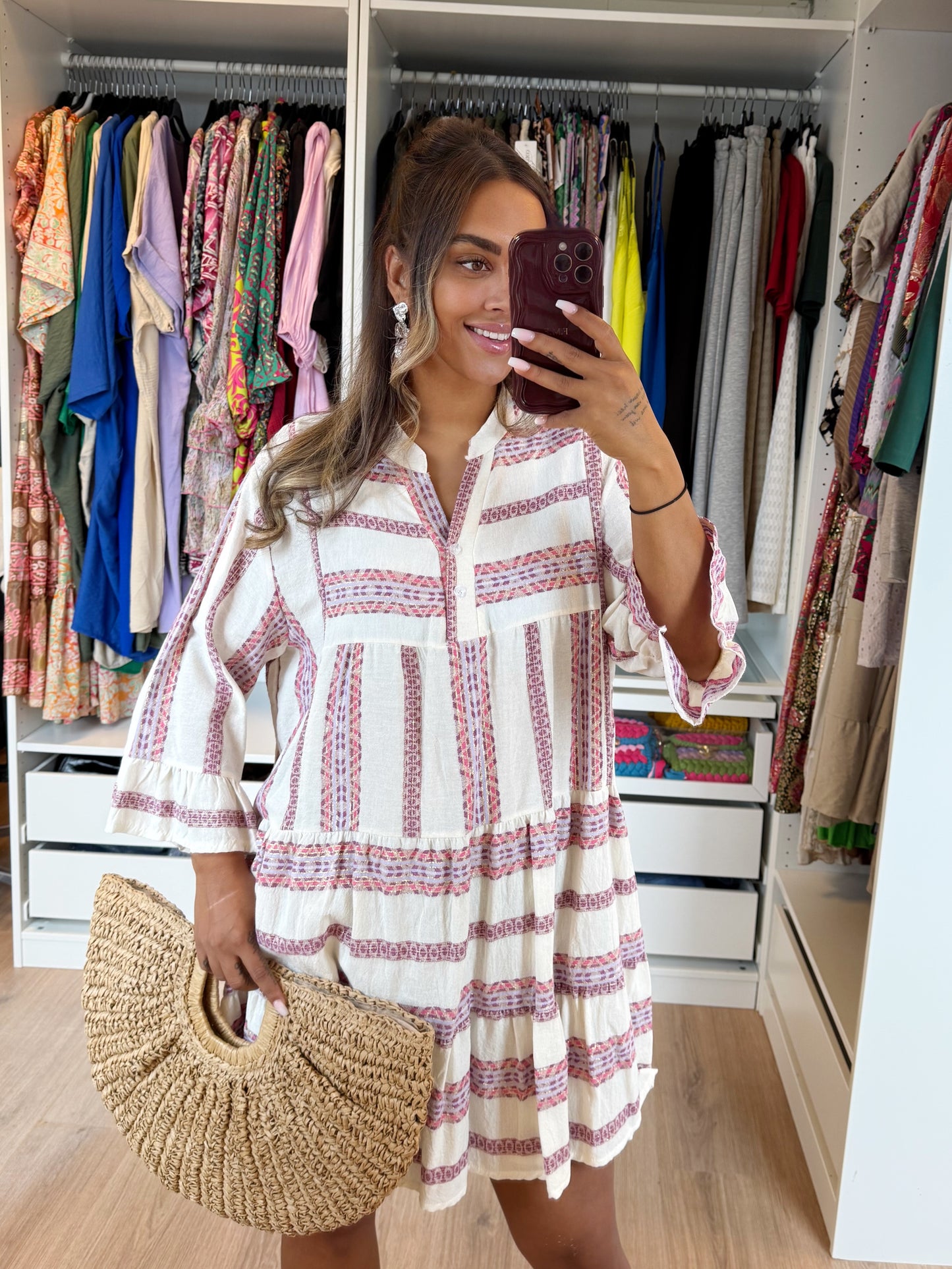 Cotton aztec dress purple & gold