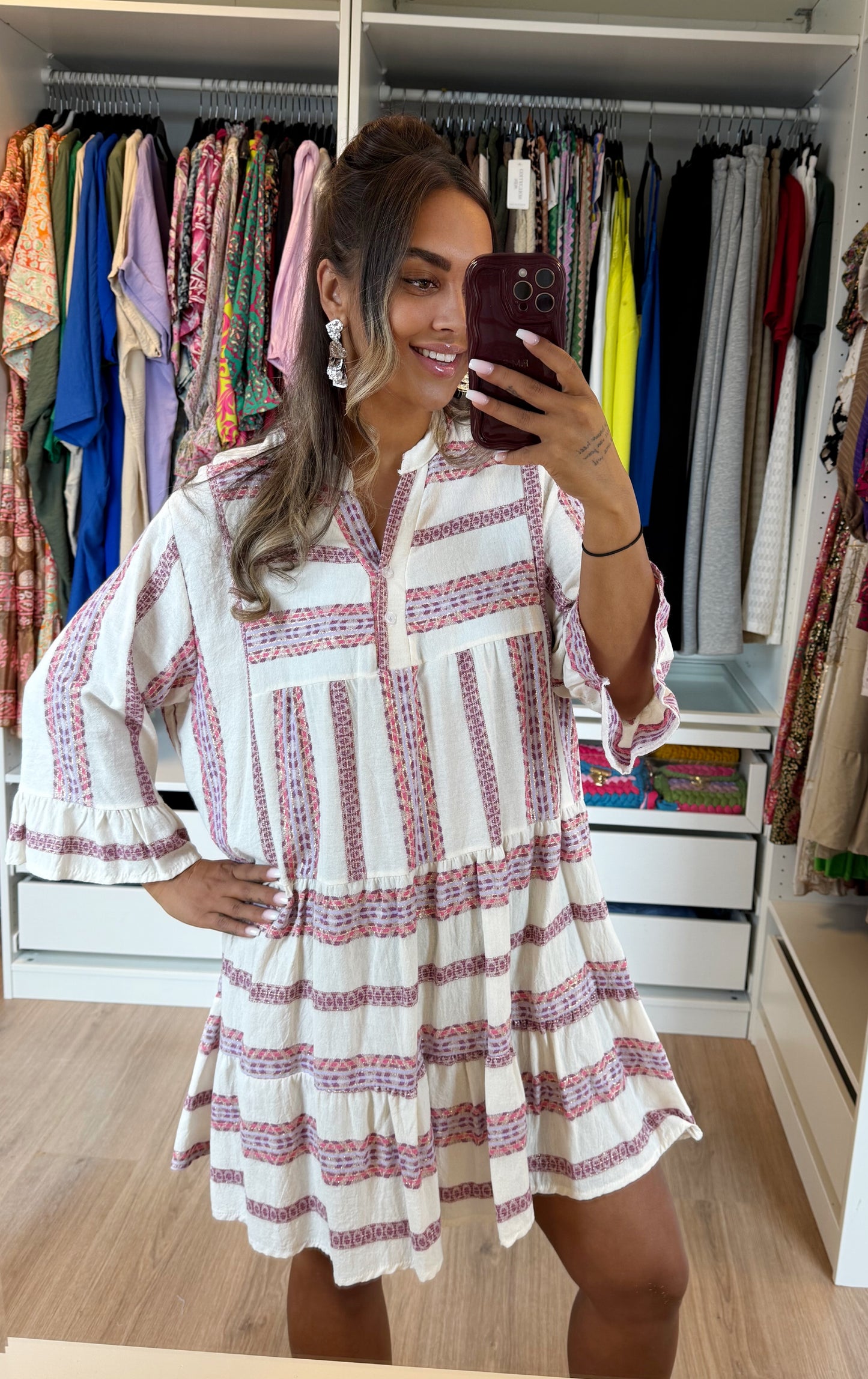 Cotton aztec dress purple & gold