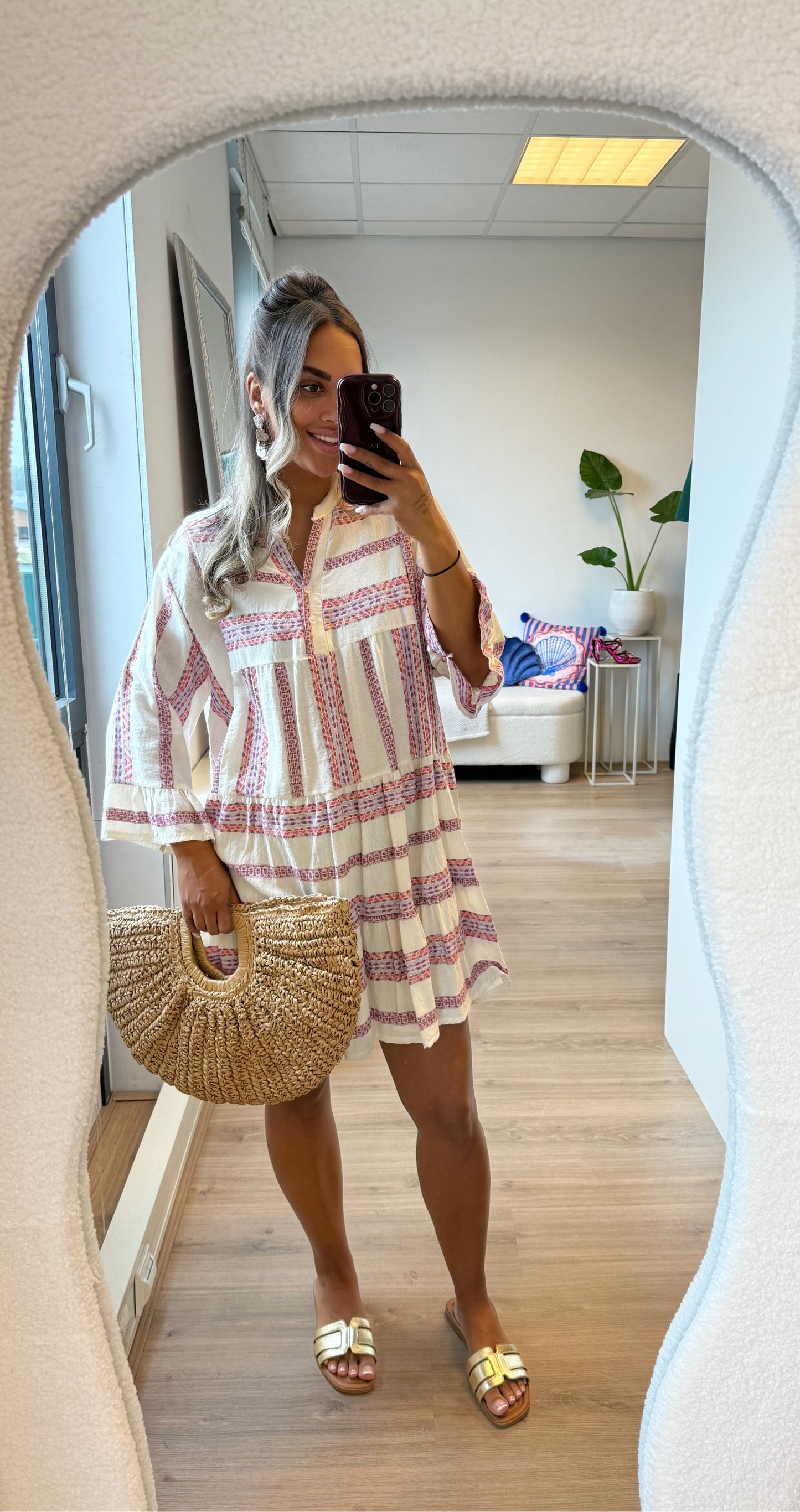 Cotton aztec dress purple & gold