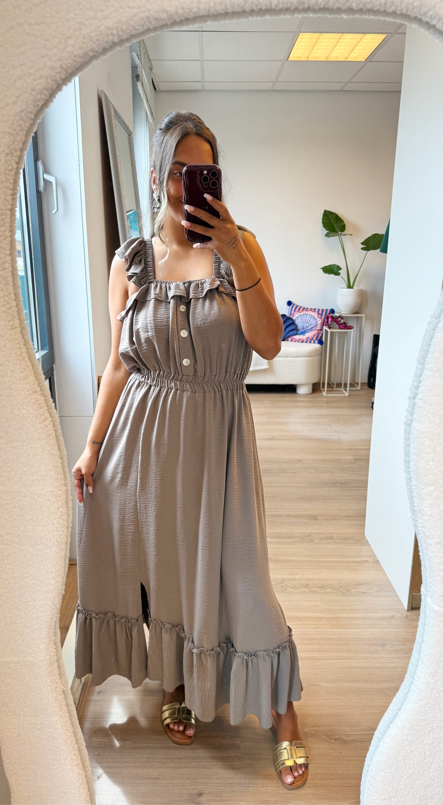 Bijou button maxi dress taupe
