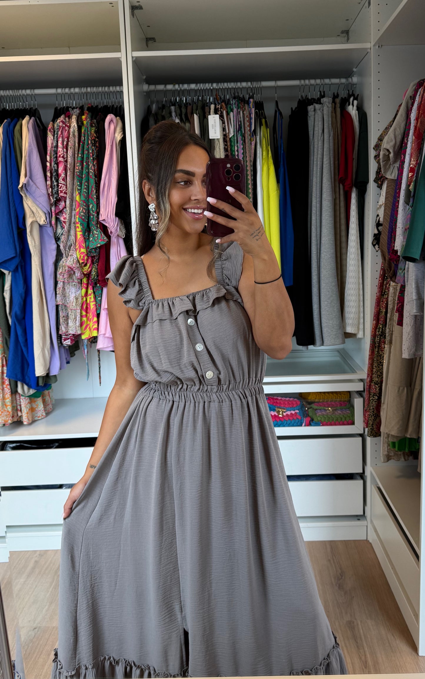 Bijou button maxi dress taupe