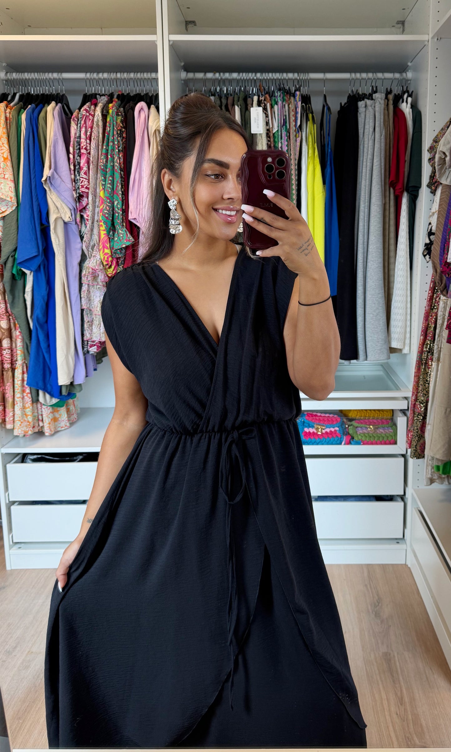 Whitney waterfall maxi dress black