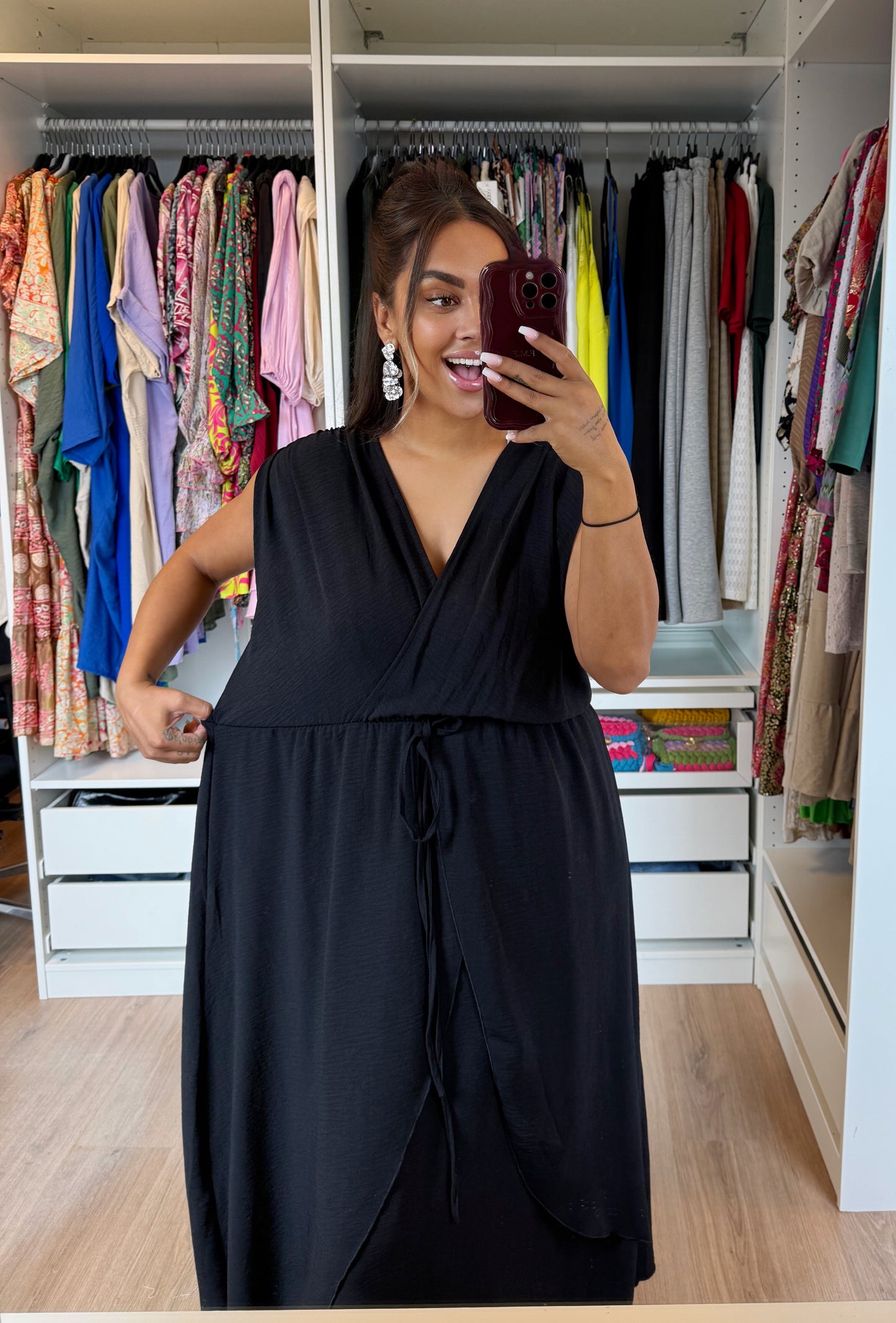 Whitney waterfall maxi dress black