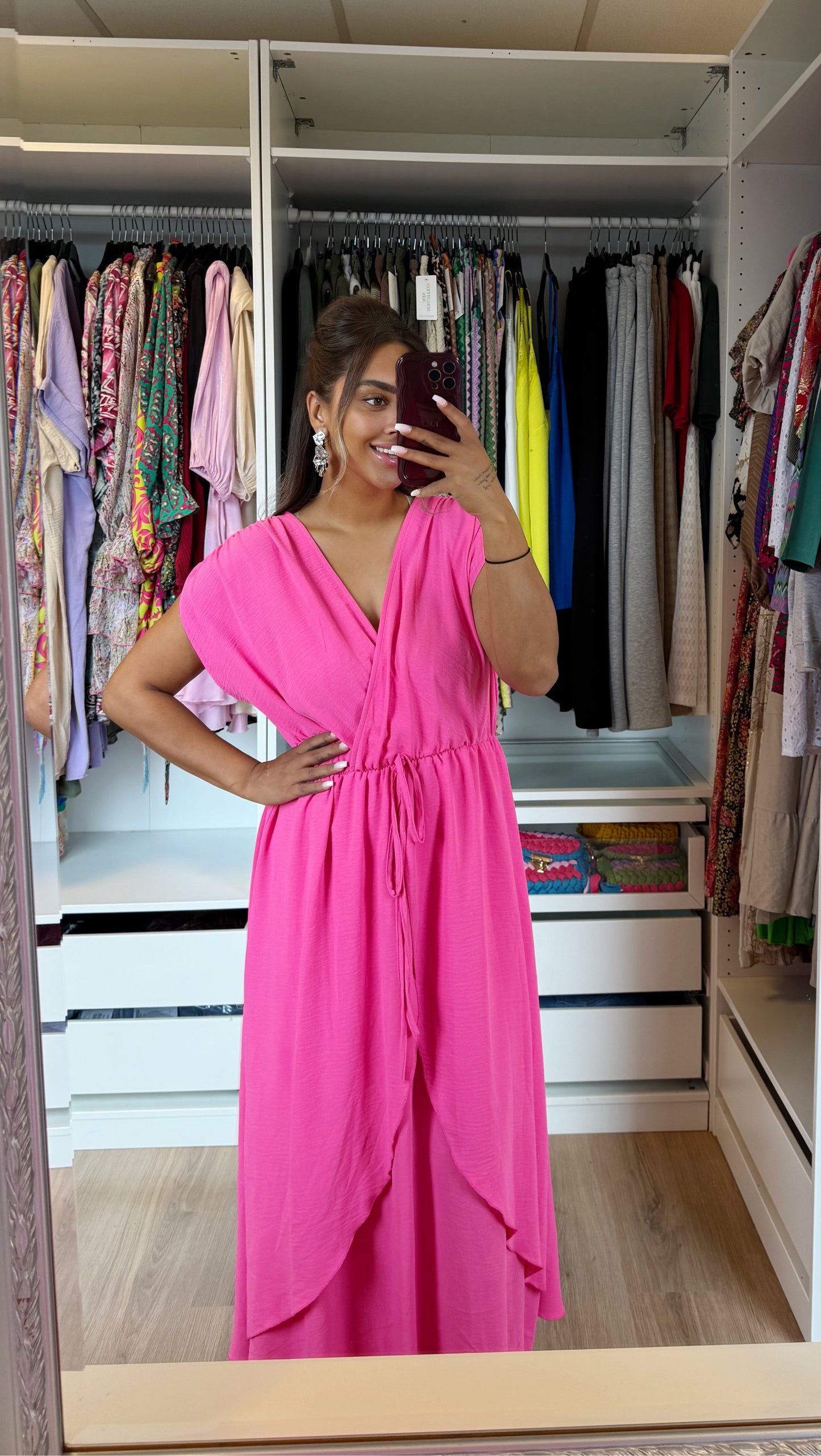 Whitney waterfall maxi dress hot pink