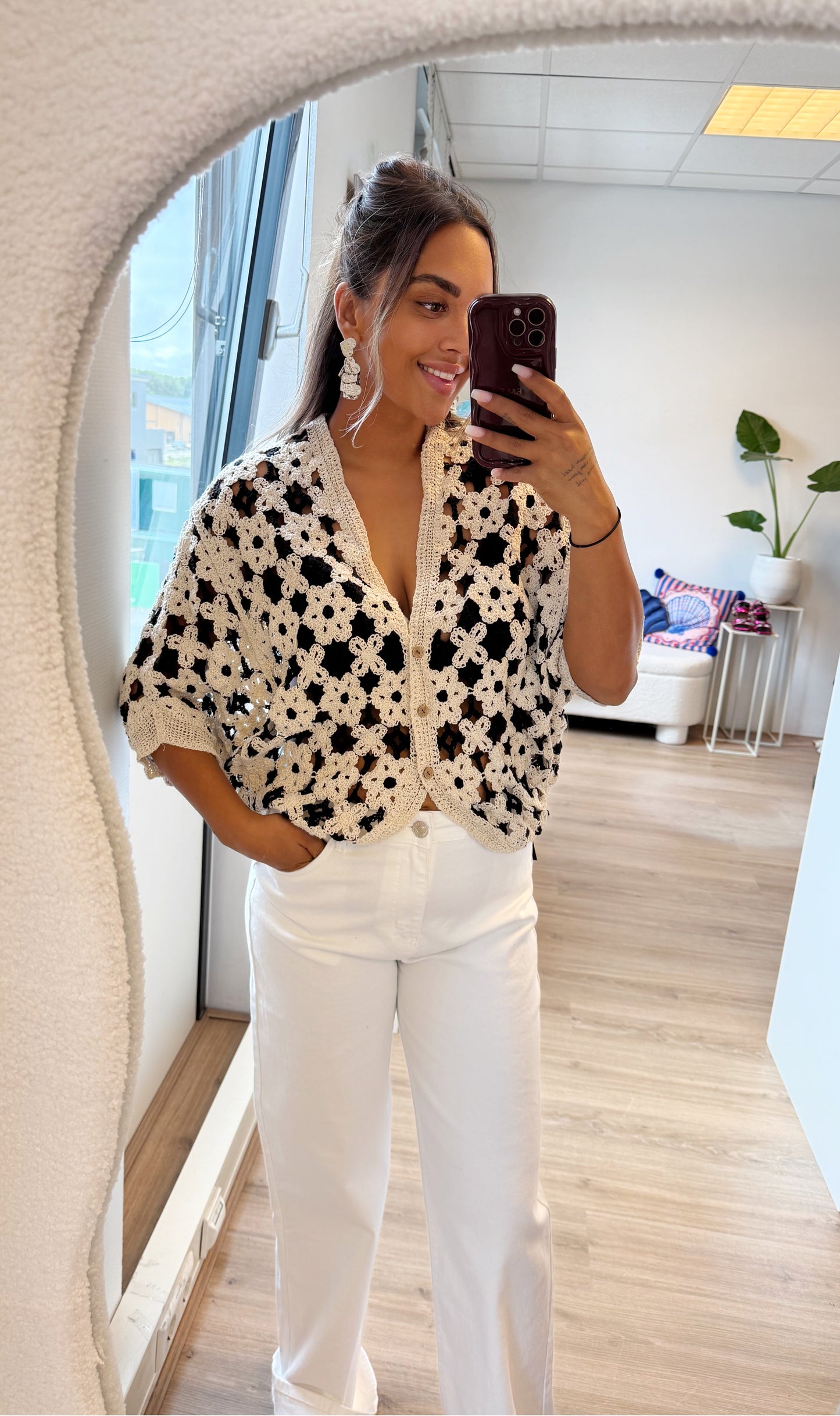 Crochet butterfly top flower print