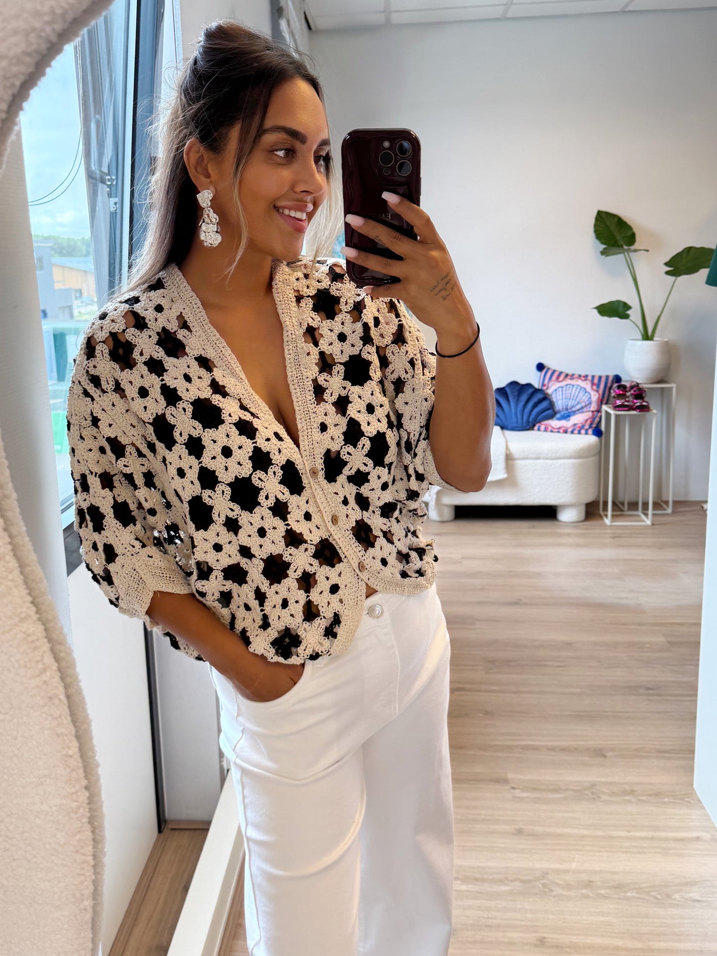 Crochet butterfly top flower print