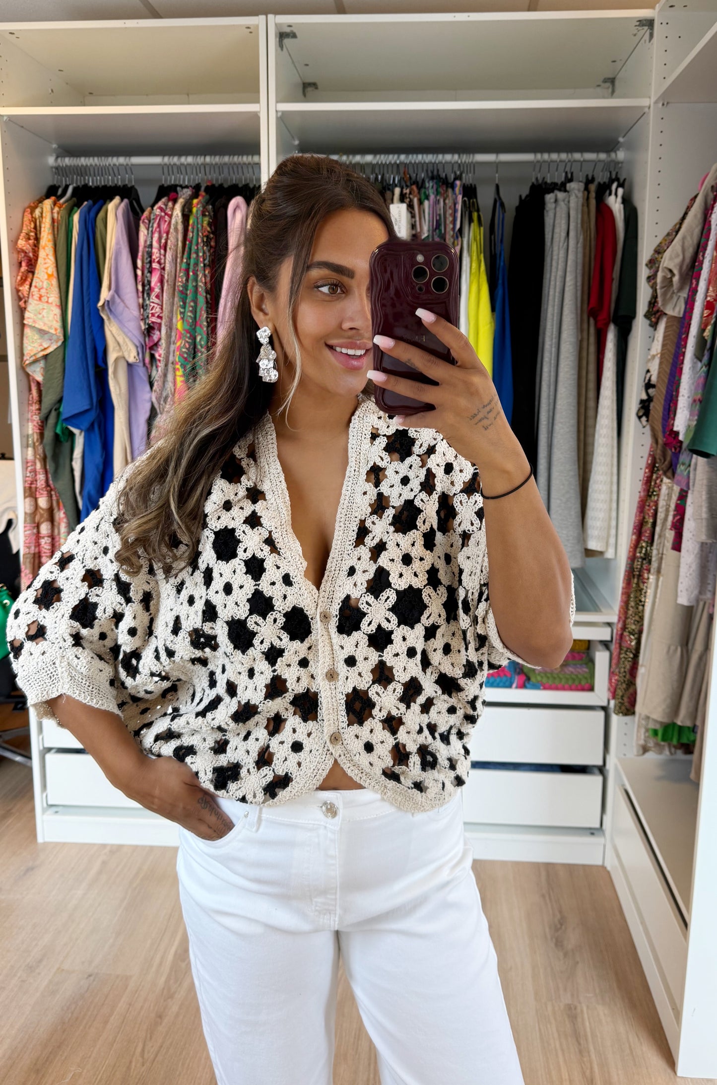 Crochet butterfly top flower print