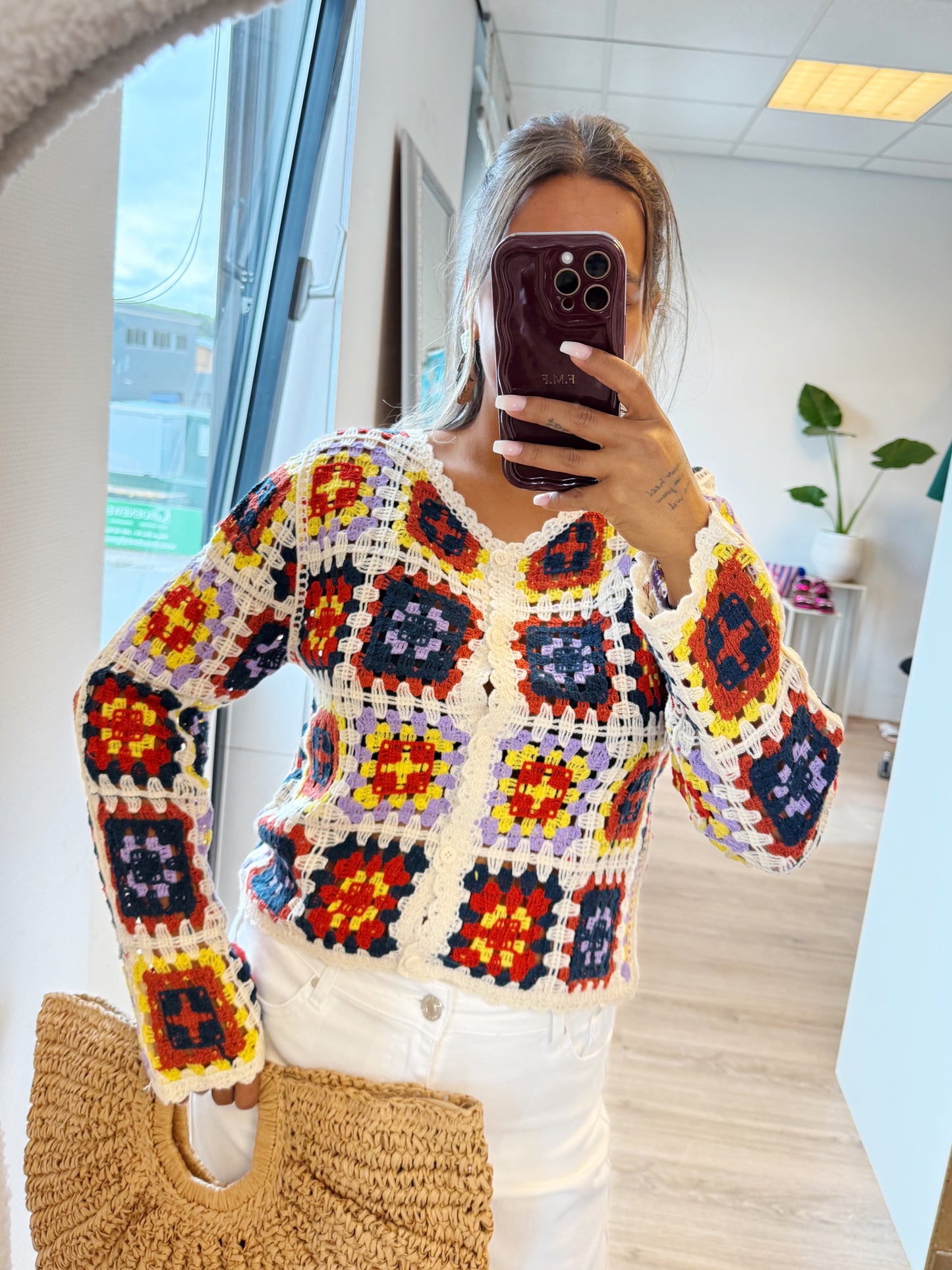 Cassie crochet top/vest navy & red