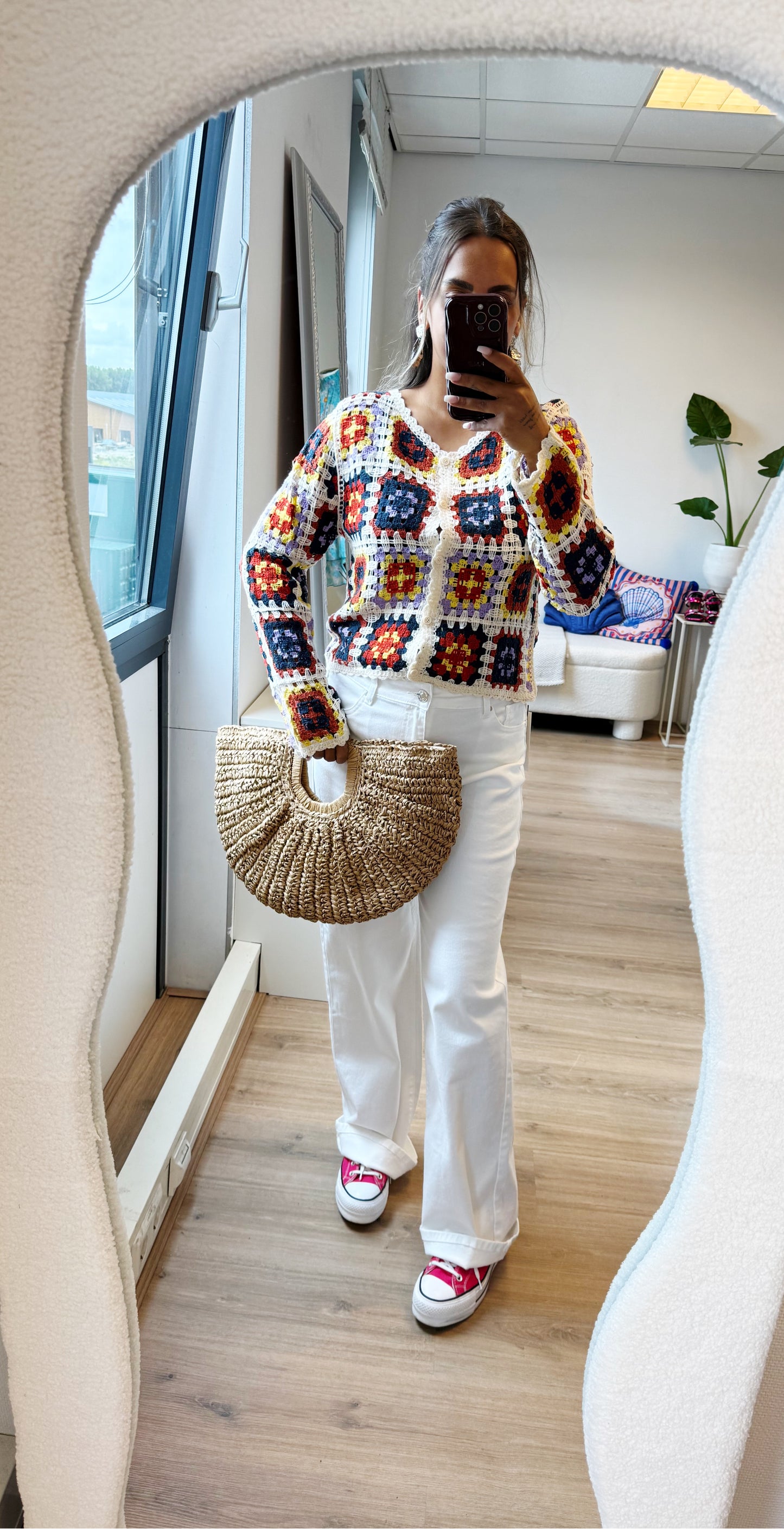 Cassie crochet top/vest navy & red