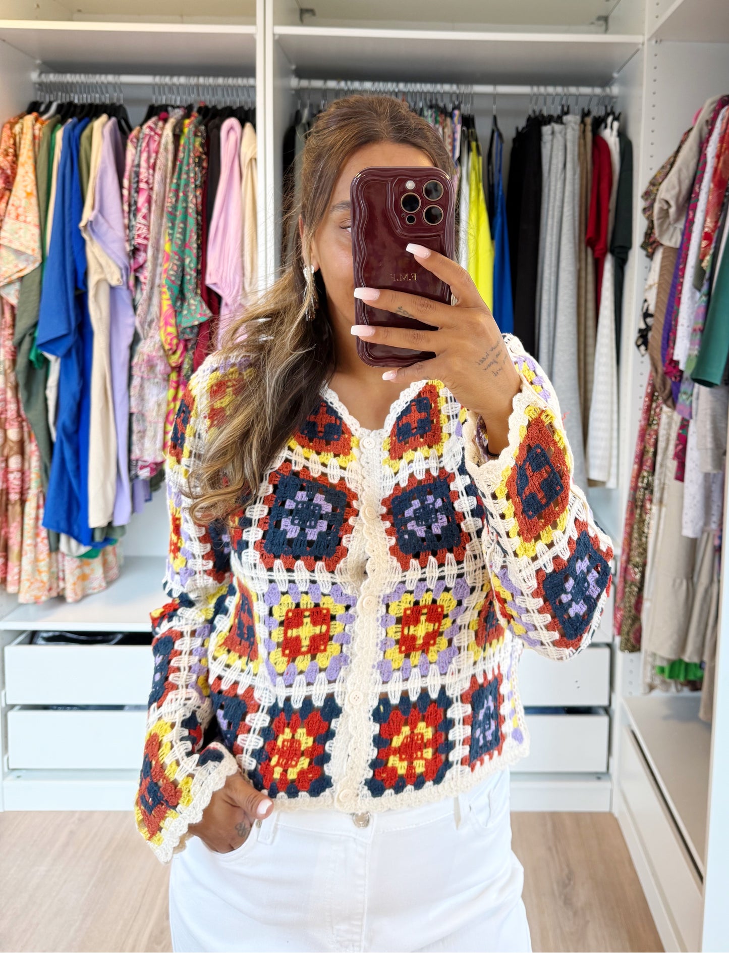 Cassie crochet top/vest navy & red
