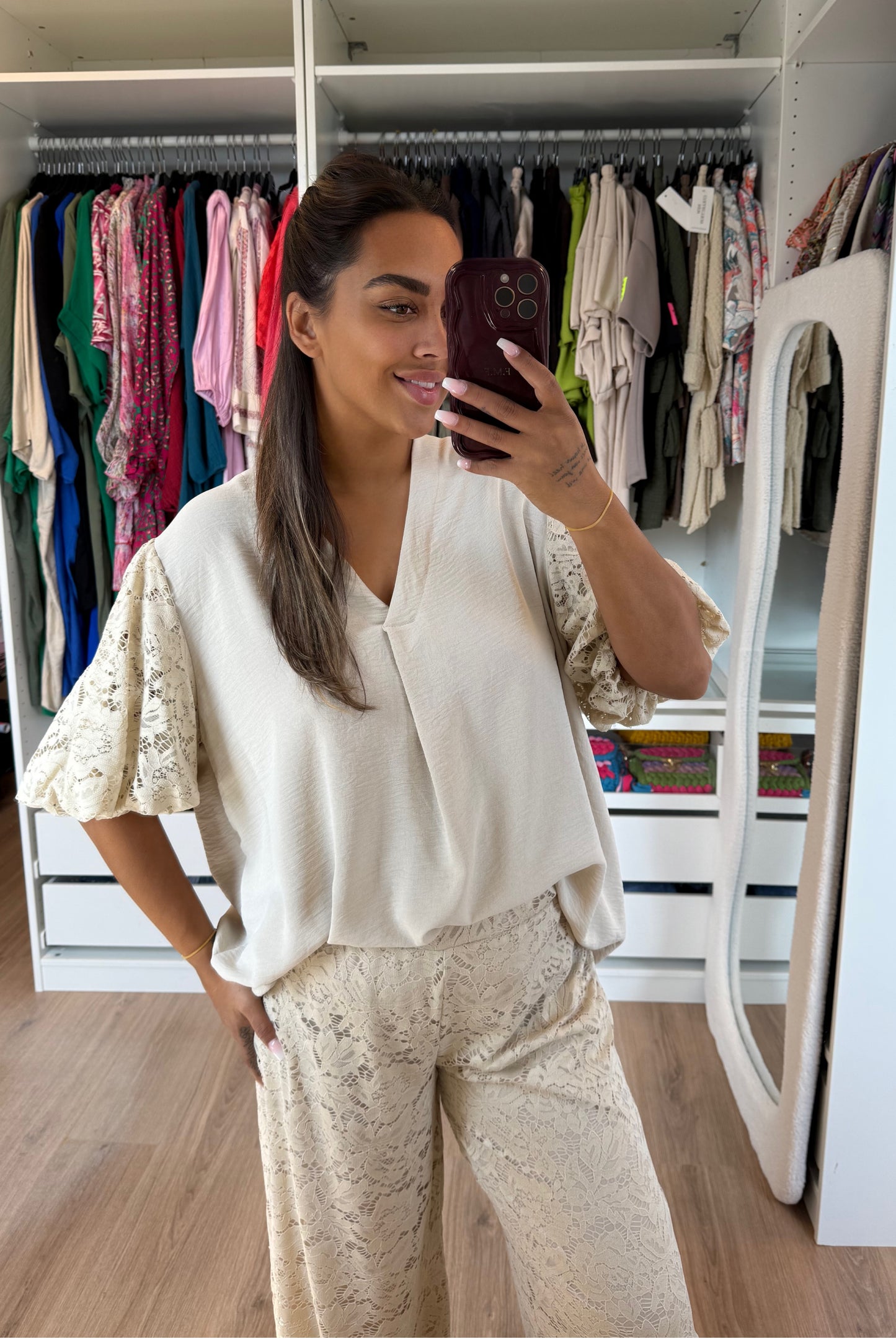 Leah lace top beige
